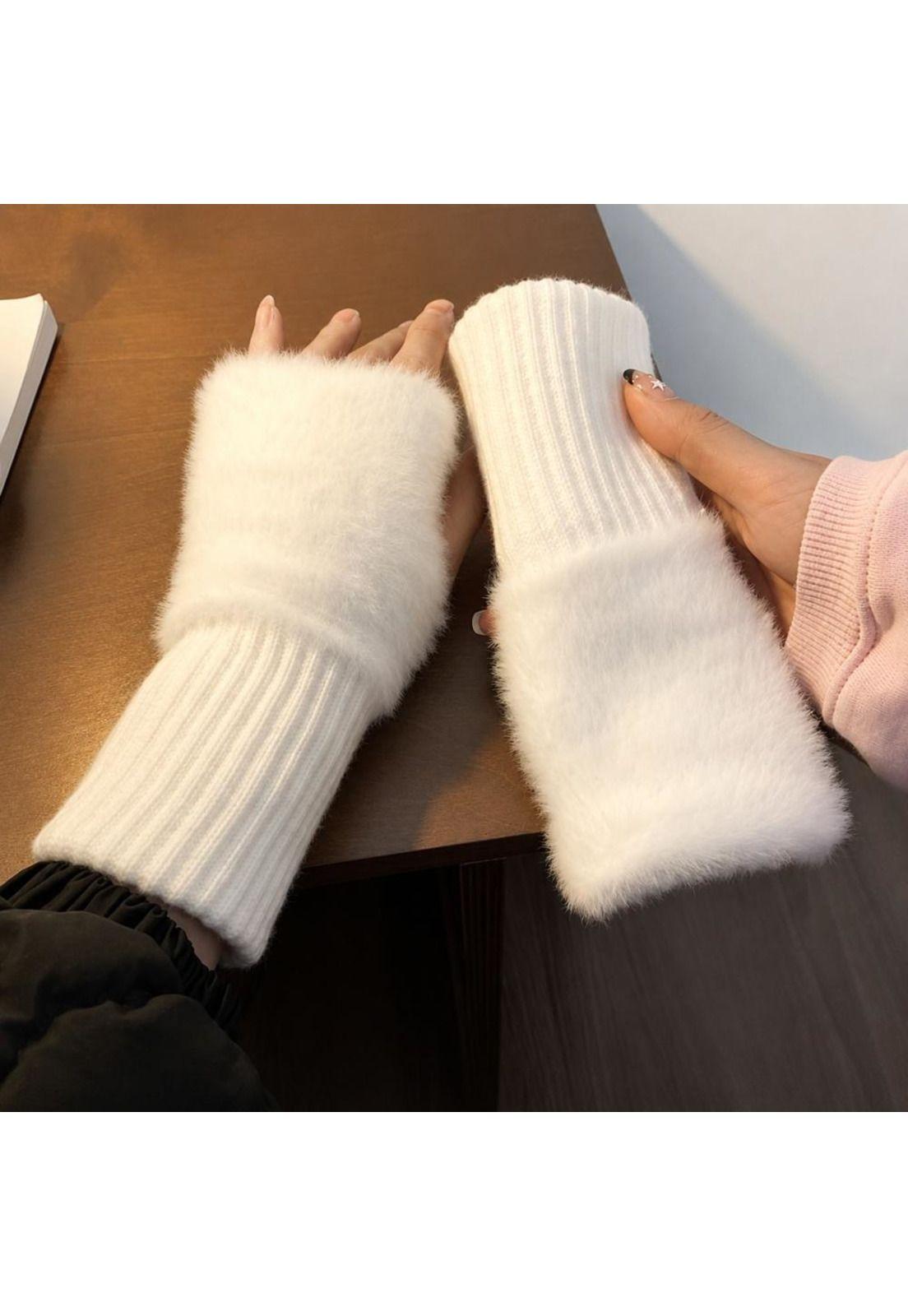 Guantes suaves  de invierno sin dedos medio dedo esponjoso-3