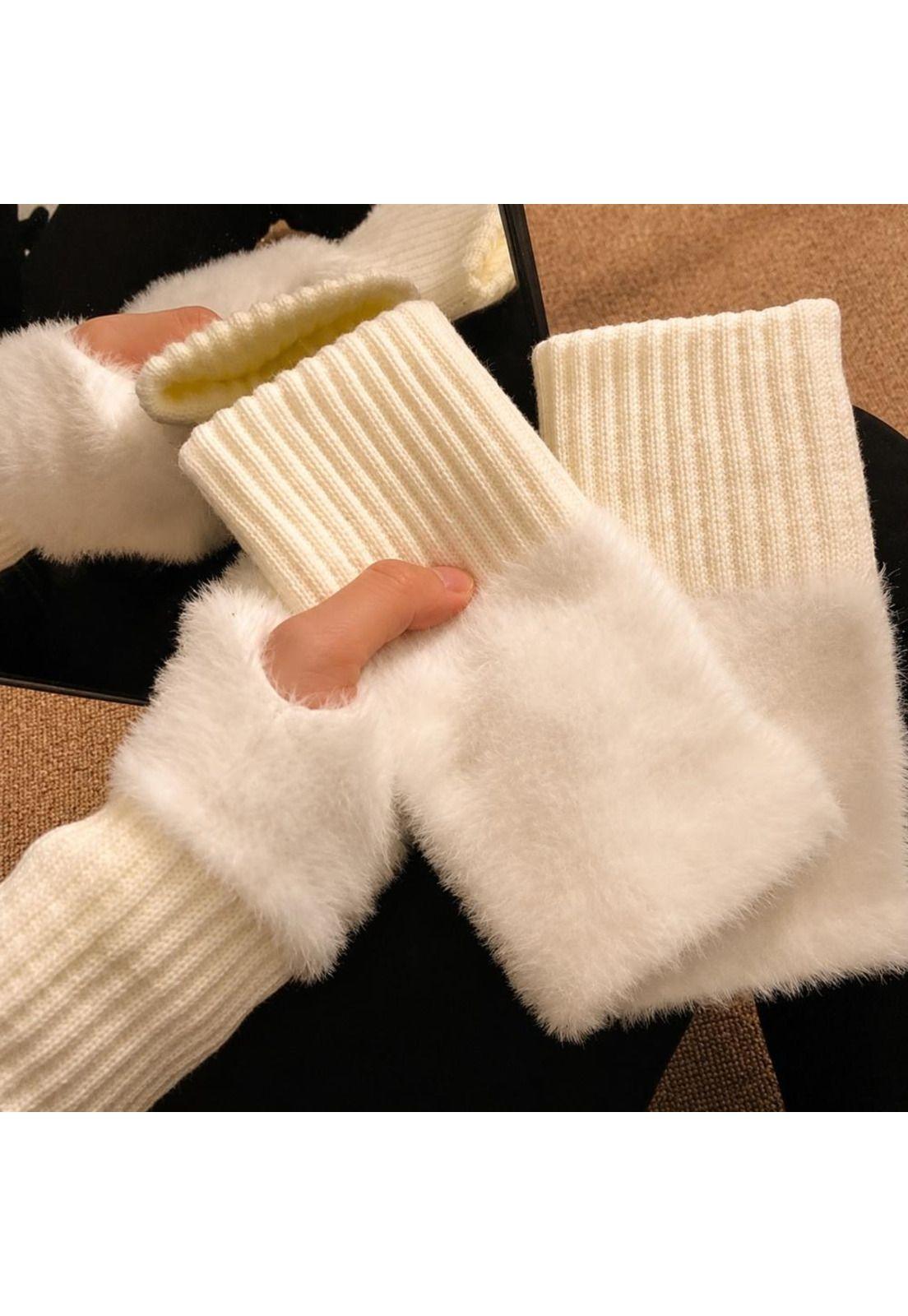 Guantes suaves  de invierno sin dedos medio dedo esponjoso-6