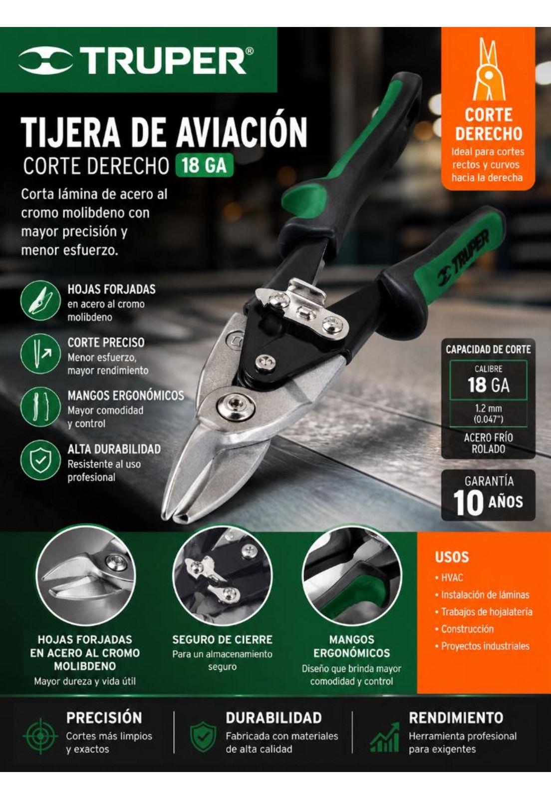 Tijera De Aviación Corta Lata Corte Derecho Truper-7