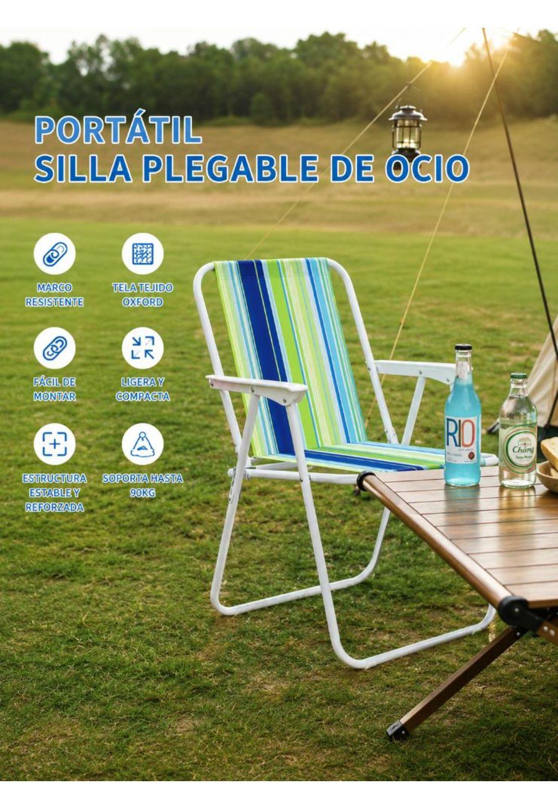 Silla Plegable Camping Picnic Piscina Verano Playa Portátil-5