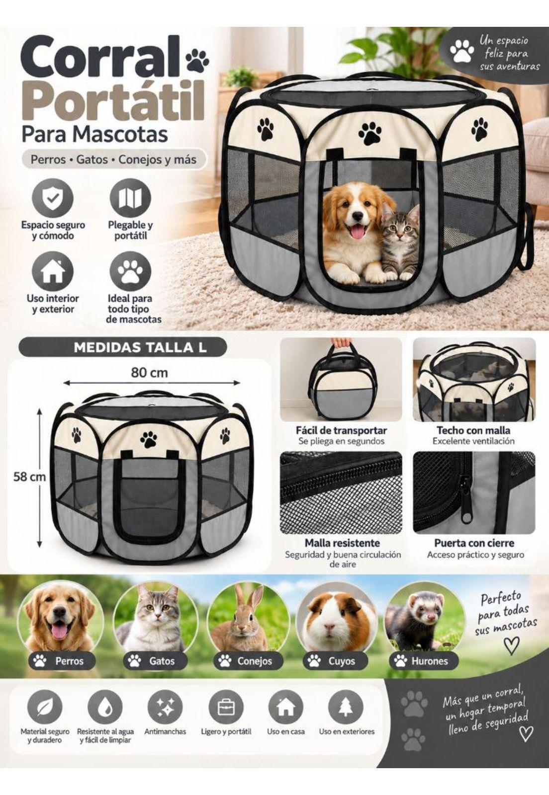 Corral Plegable Portátil Mascotas Perros Gatos Talla L-4