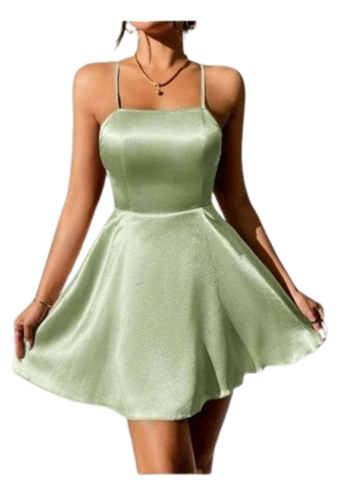 Vestido Tirantes Espalda Abierta Tira Cruzada Nudo Satén-1