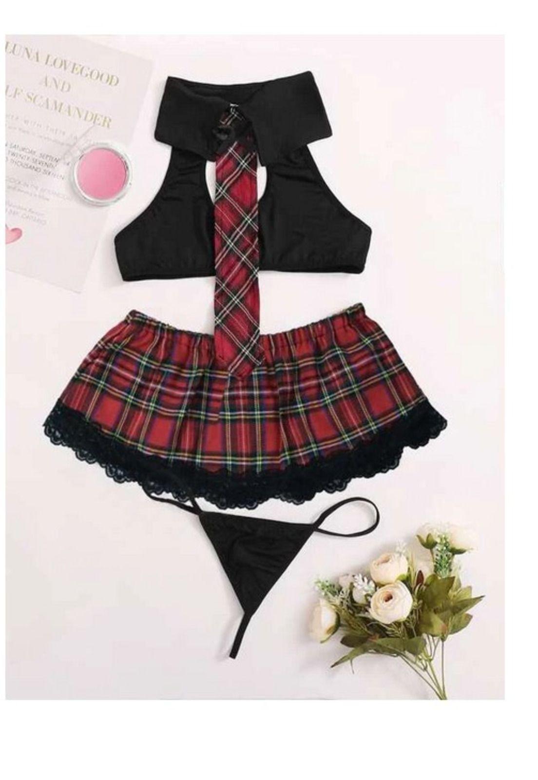 Lenceria Sexy Babydolls traje de tartán con tanga 2023-2