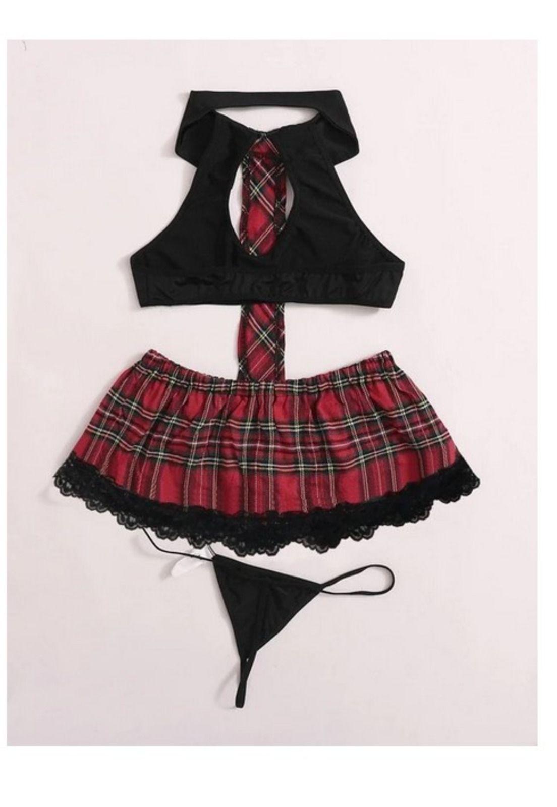 Lenceria Sexy Babydolls traje de tartán con tanga 2023-3