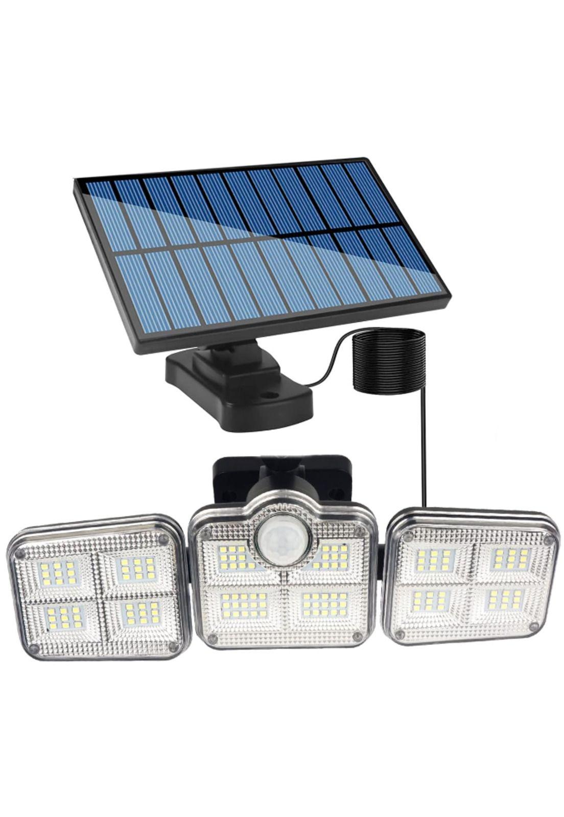 Luz Solar Foco Triple Cabezal Con Sensor De Movimientos Negro Con Cable-0