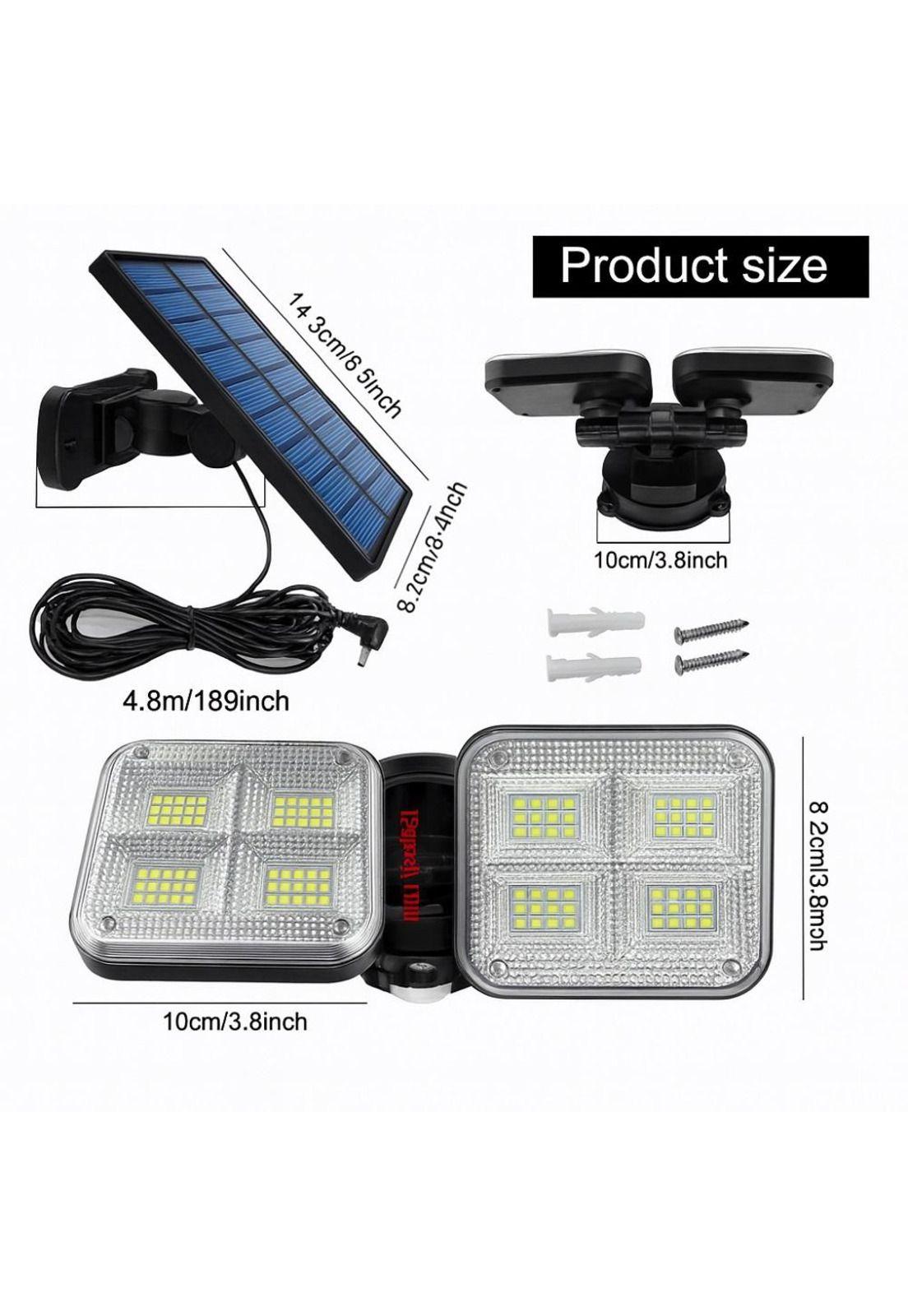 Luz Solar Foco Triple Cabezal Con Sensor De Movimientos Negro Con Cable-3