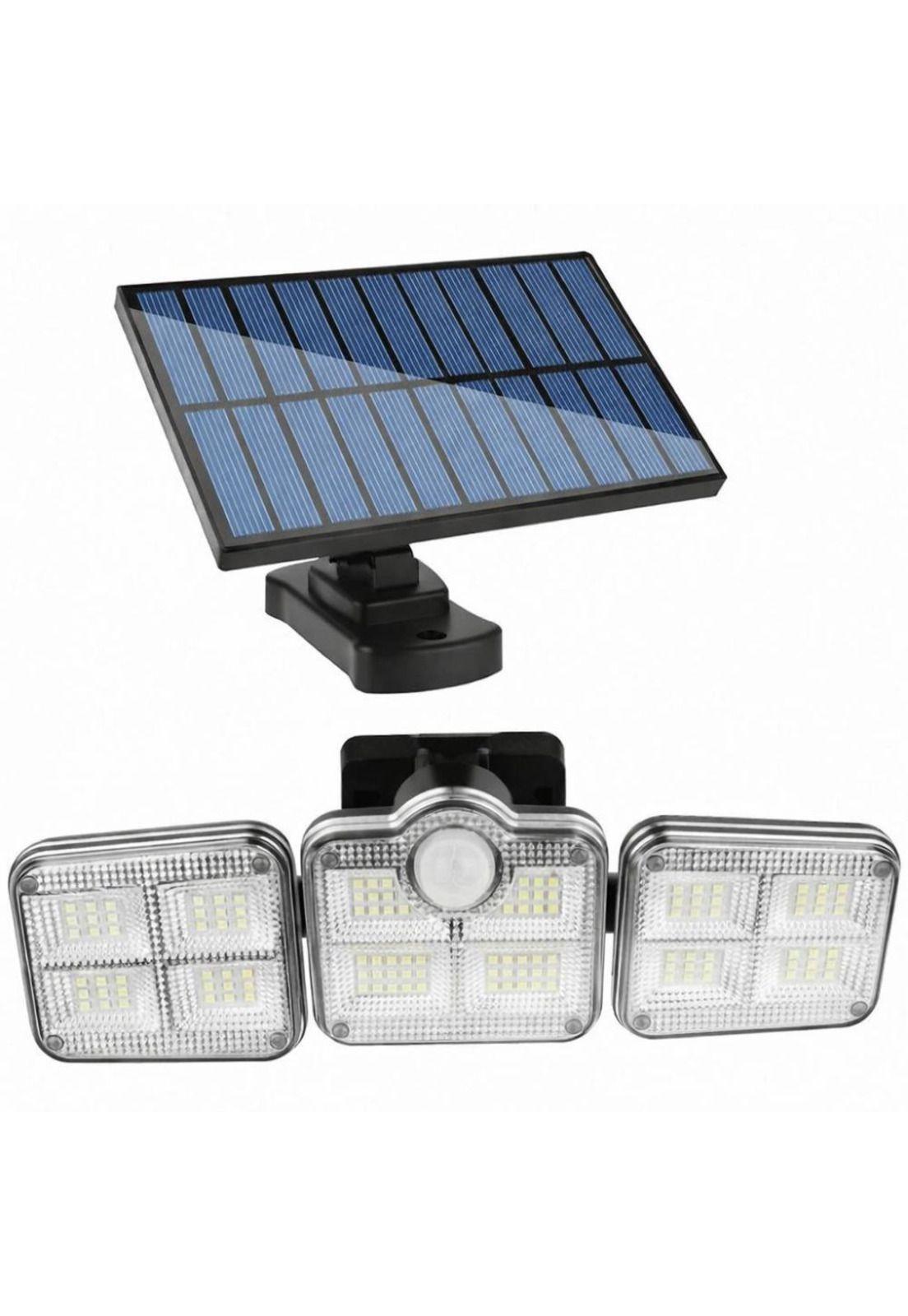 Luz Solar Foco Triple Cabezal Con Sensor De Movimientos-0