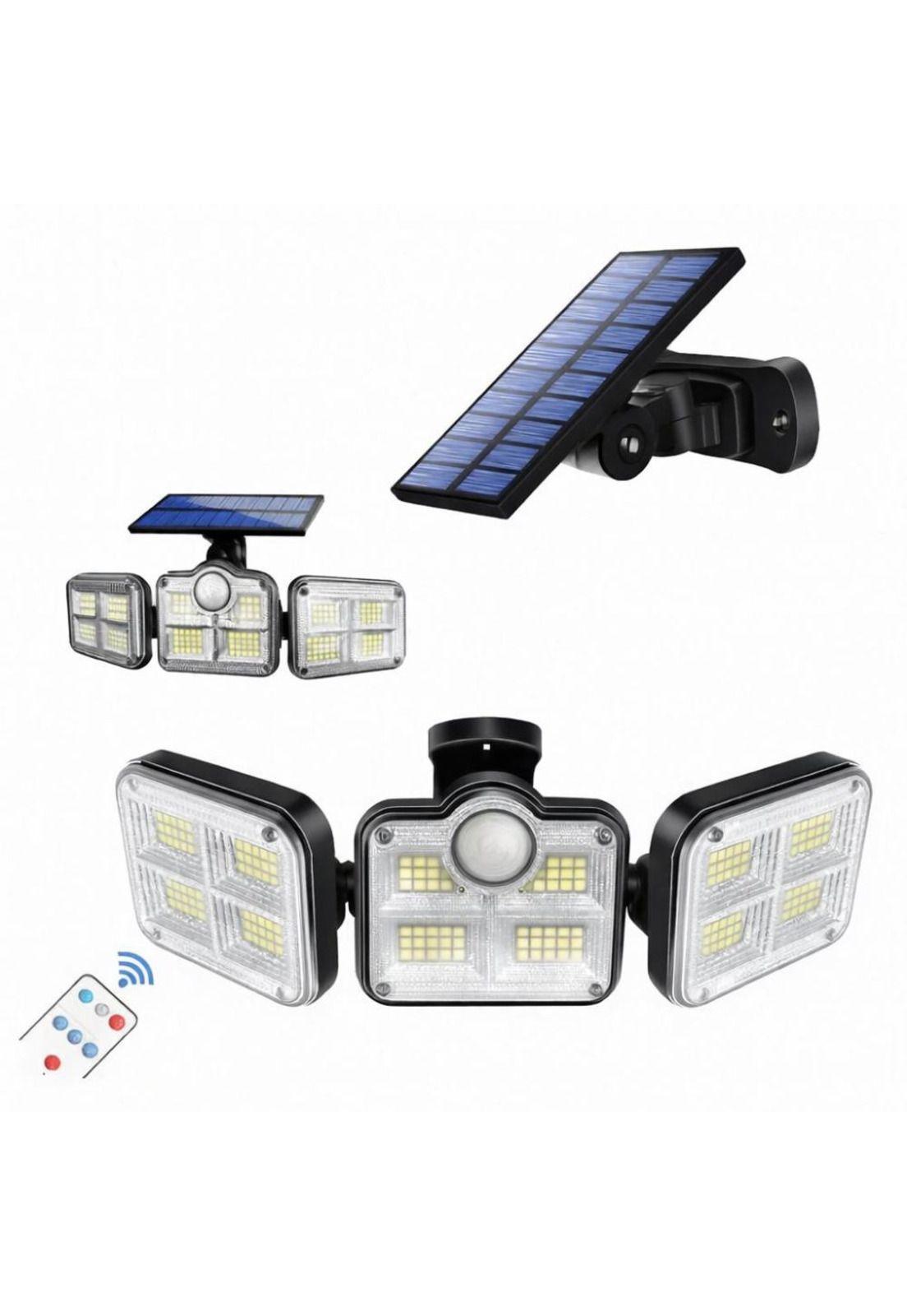 Luz Solar Foco Triple Cabezal Con Sensor De Movimientos-1