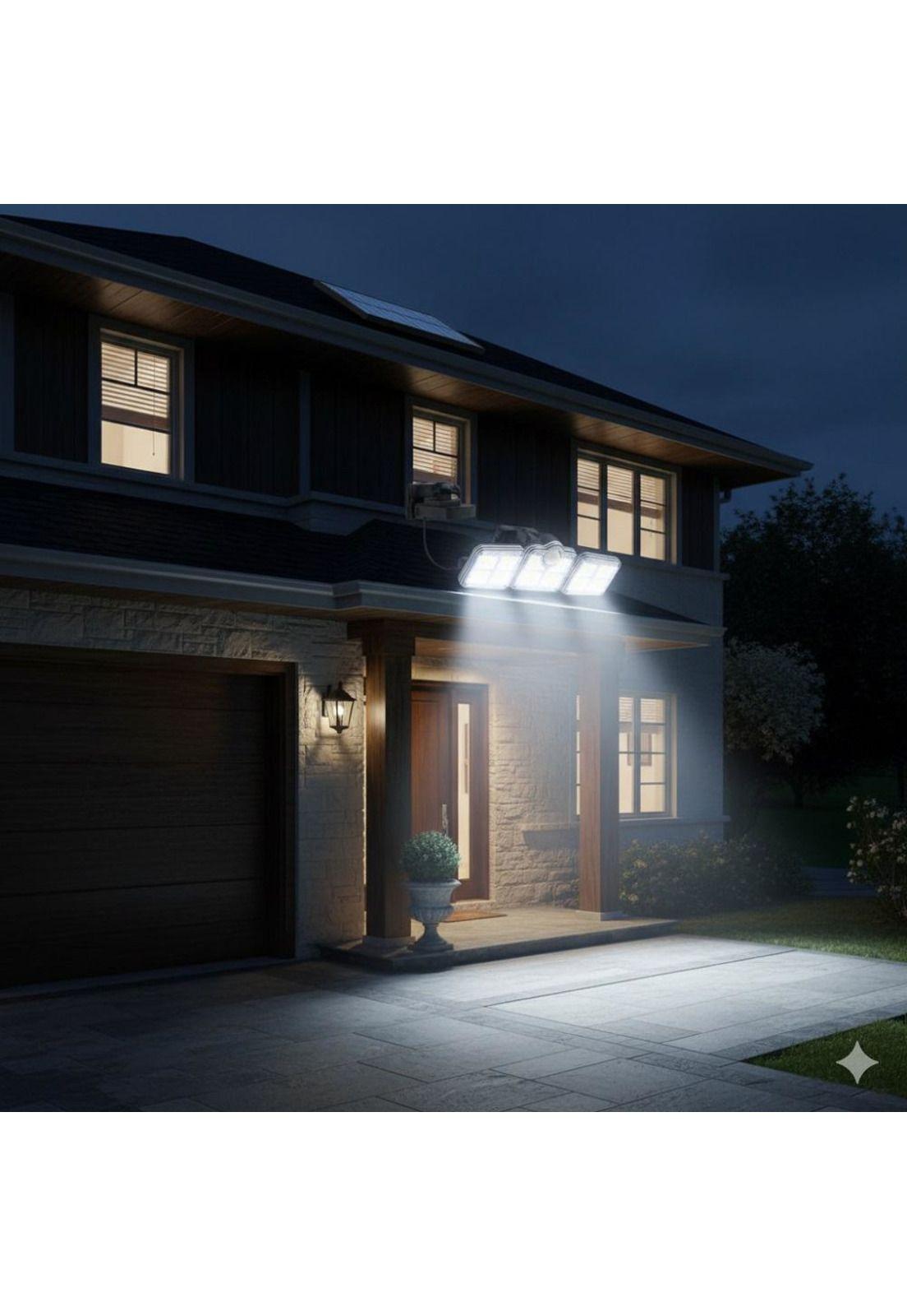 Luz Solar Foco Triple Cabezal Con Sensor De Movimientos-3