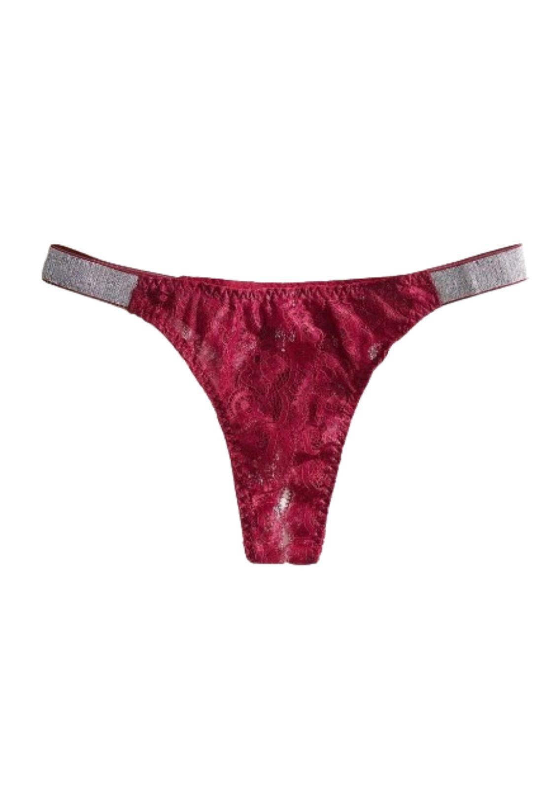 Tanga Colaless Entrepierna Abierta Encaje Y Cinta Brillante-5