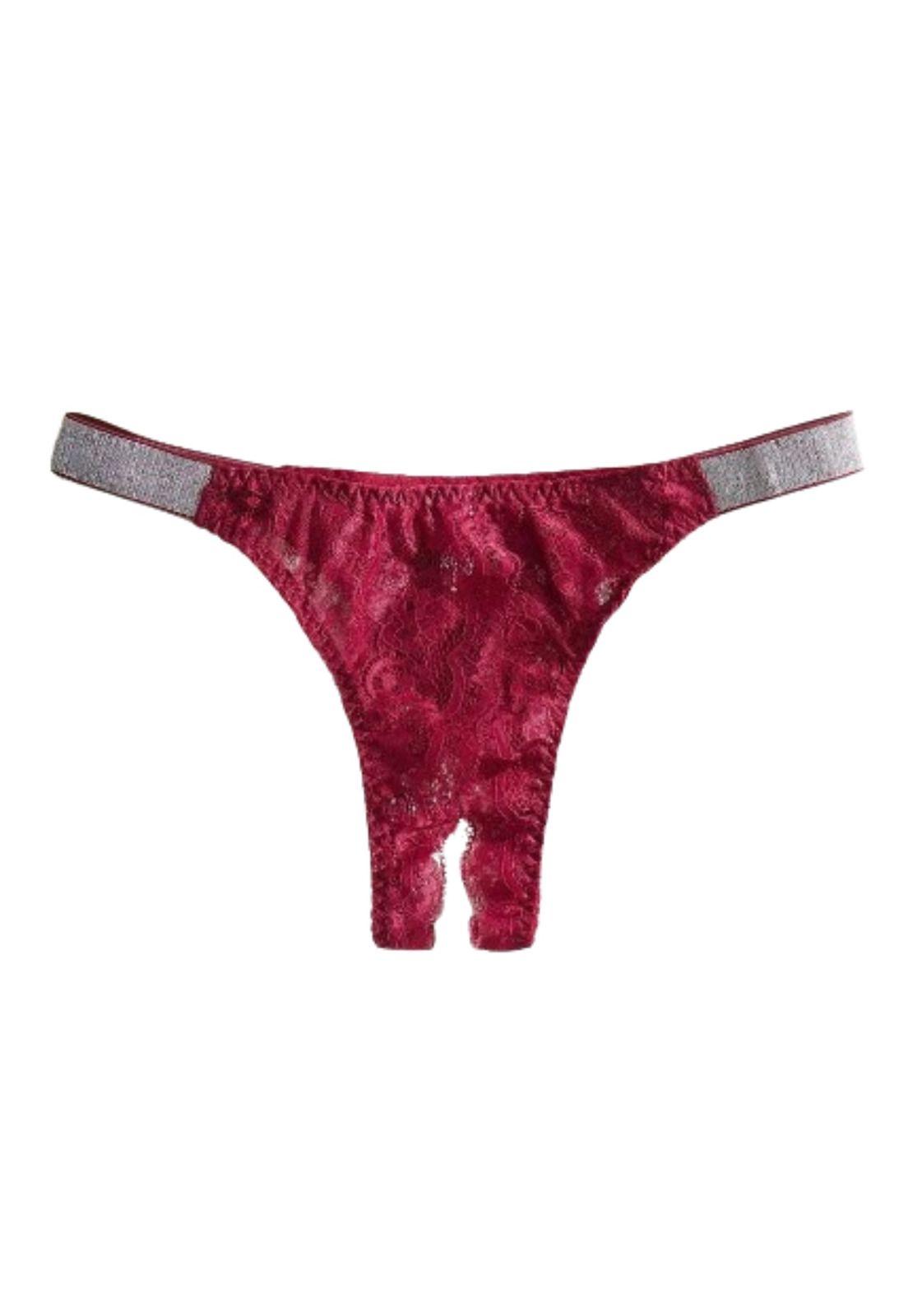 Tanga Colaless Entrepierna Abierta Encaje Y Cinta Brillante-6