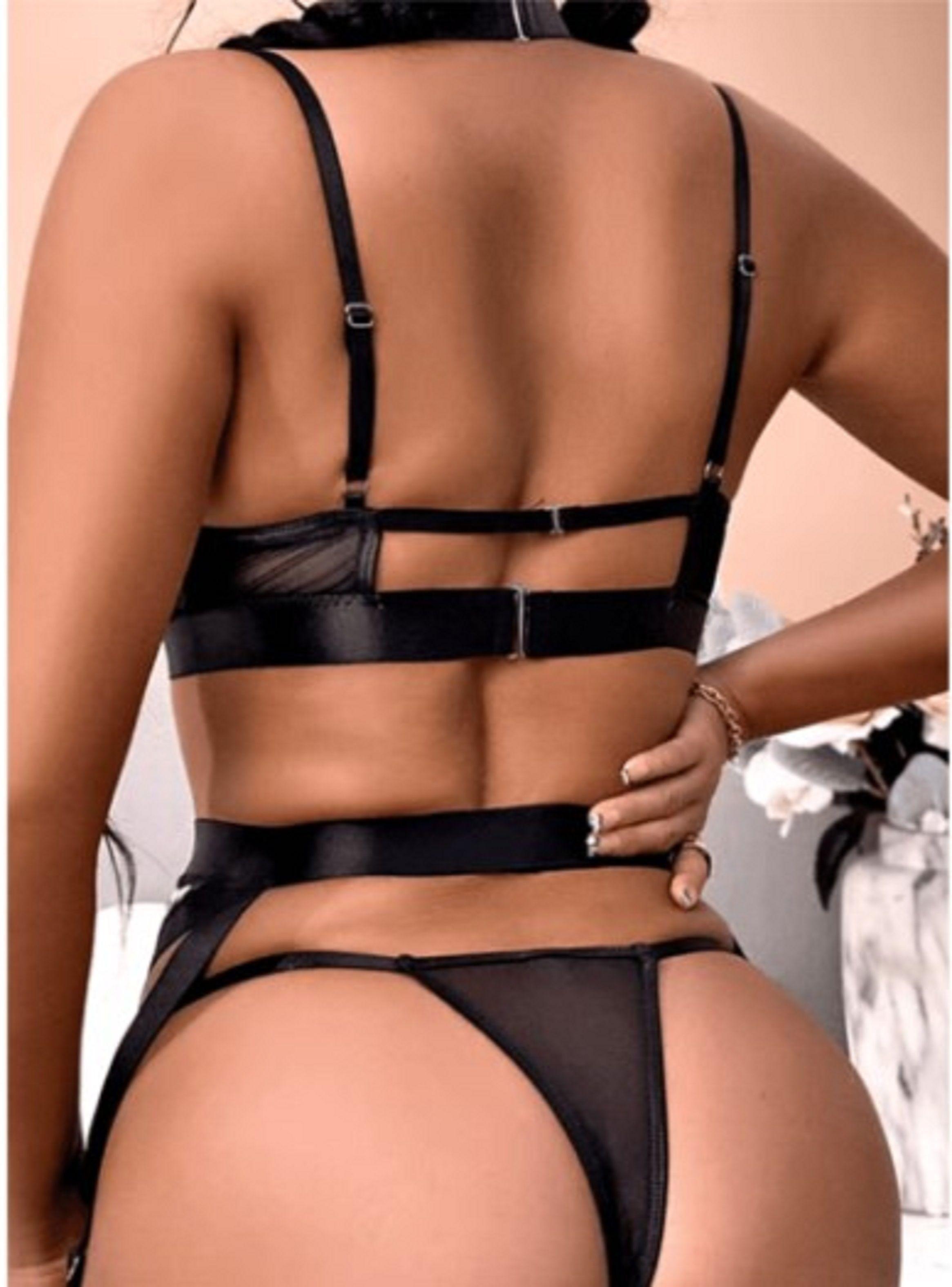 Body de encaje Sexy con Portaligas y corset Animal print-2