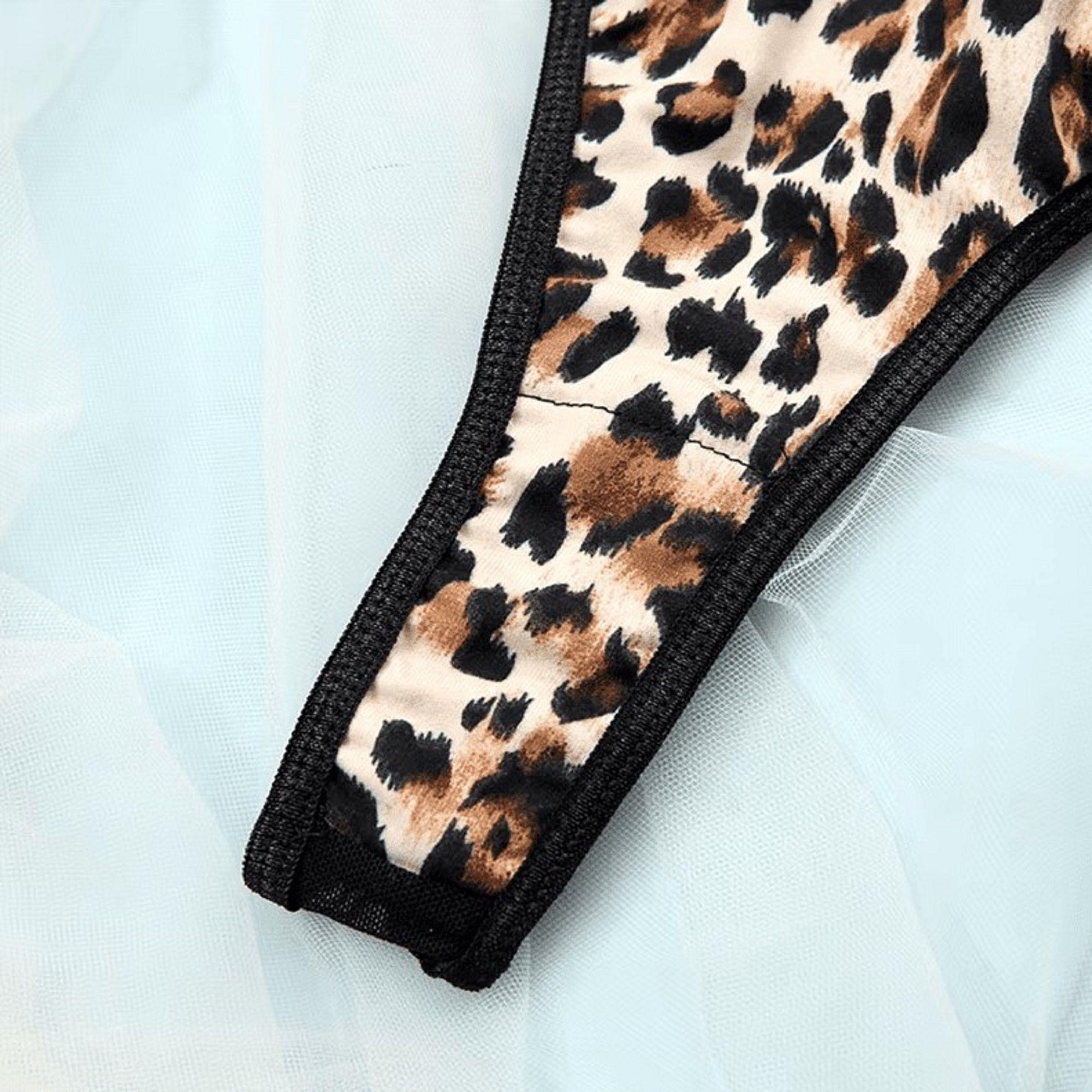 Body de encaje Sexy con Portaligas y corset Animal print-3