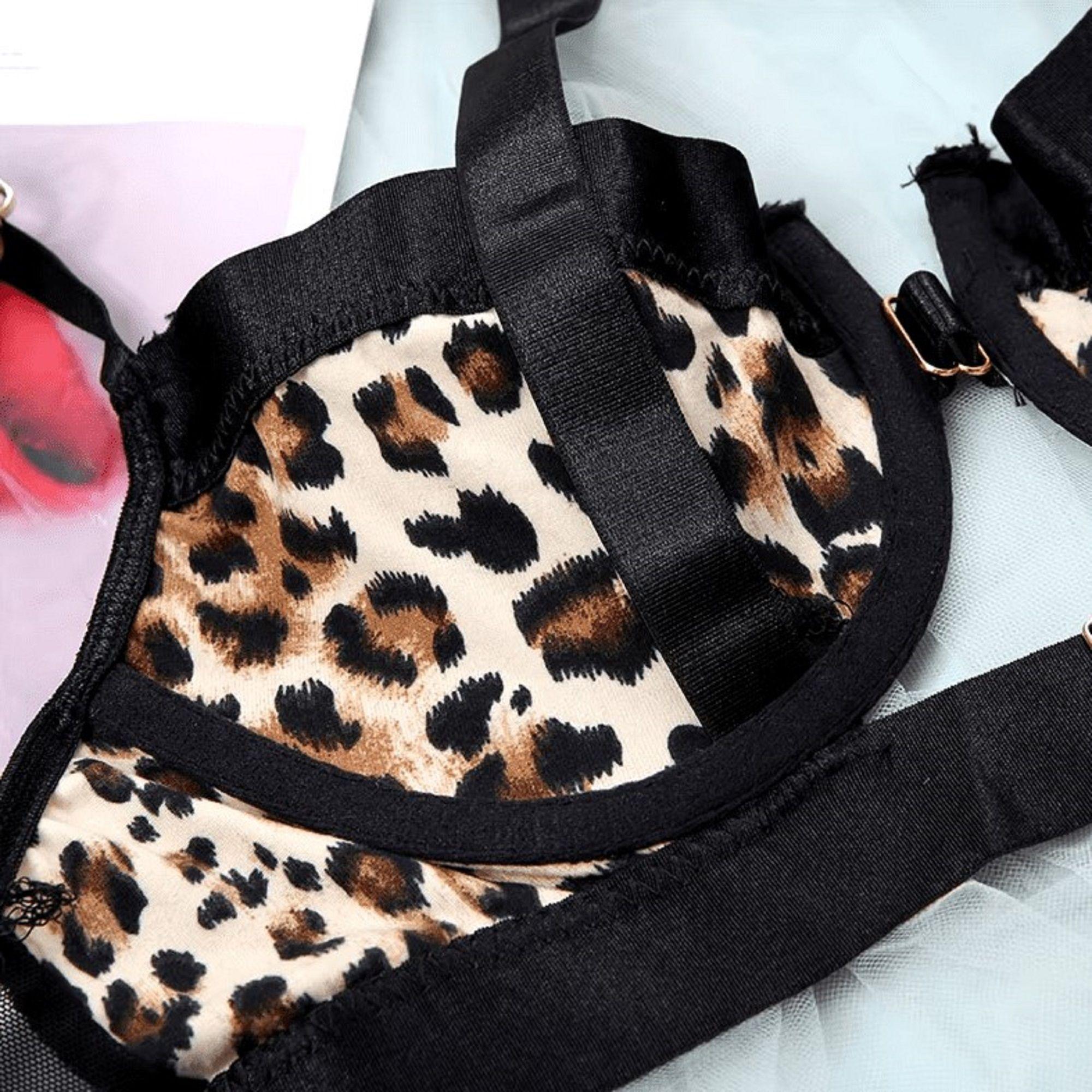 Body de encaje Sexy con Portaligas y corset Animal print-4