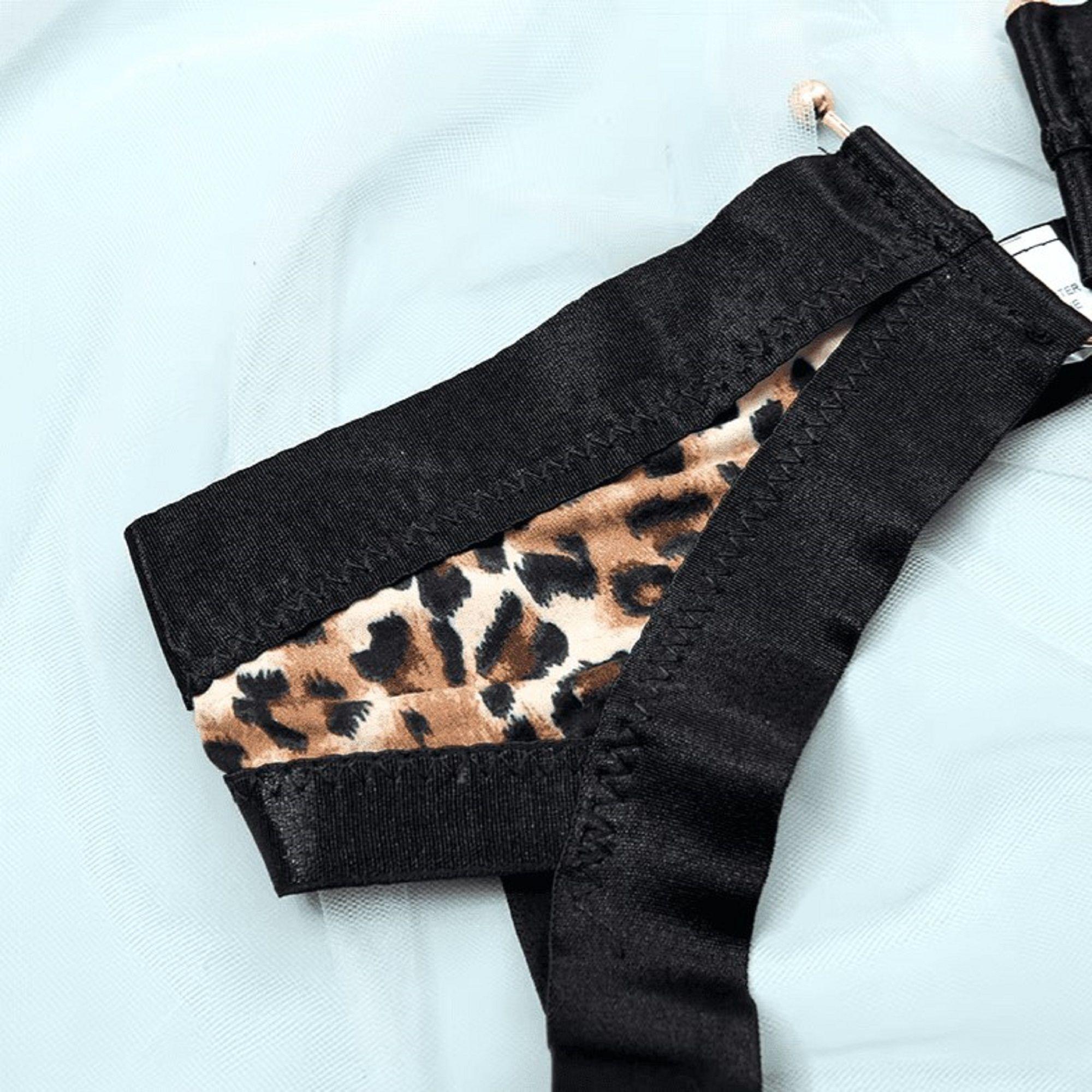 Body de encaje Sexy con Portaligas y corset Animal print-5
