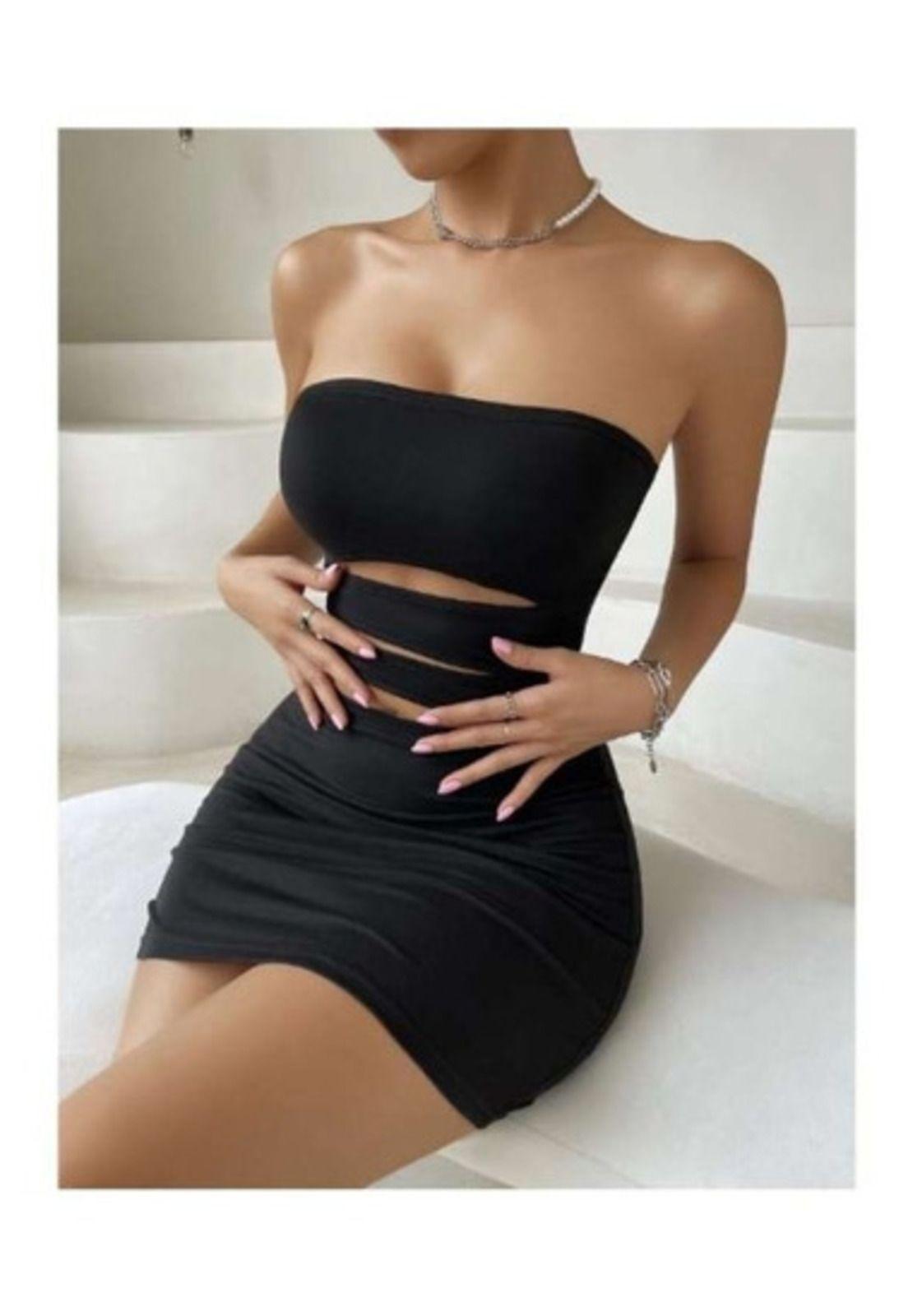 Vestido Pegado Tubo Escote Abdomen Corto Hombros Descubierto-2