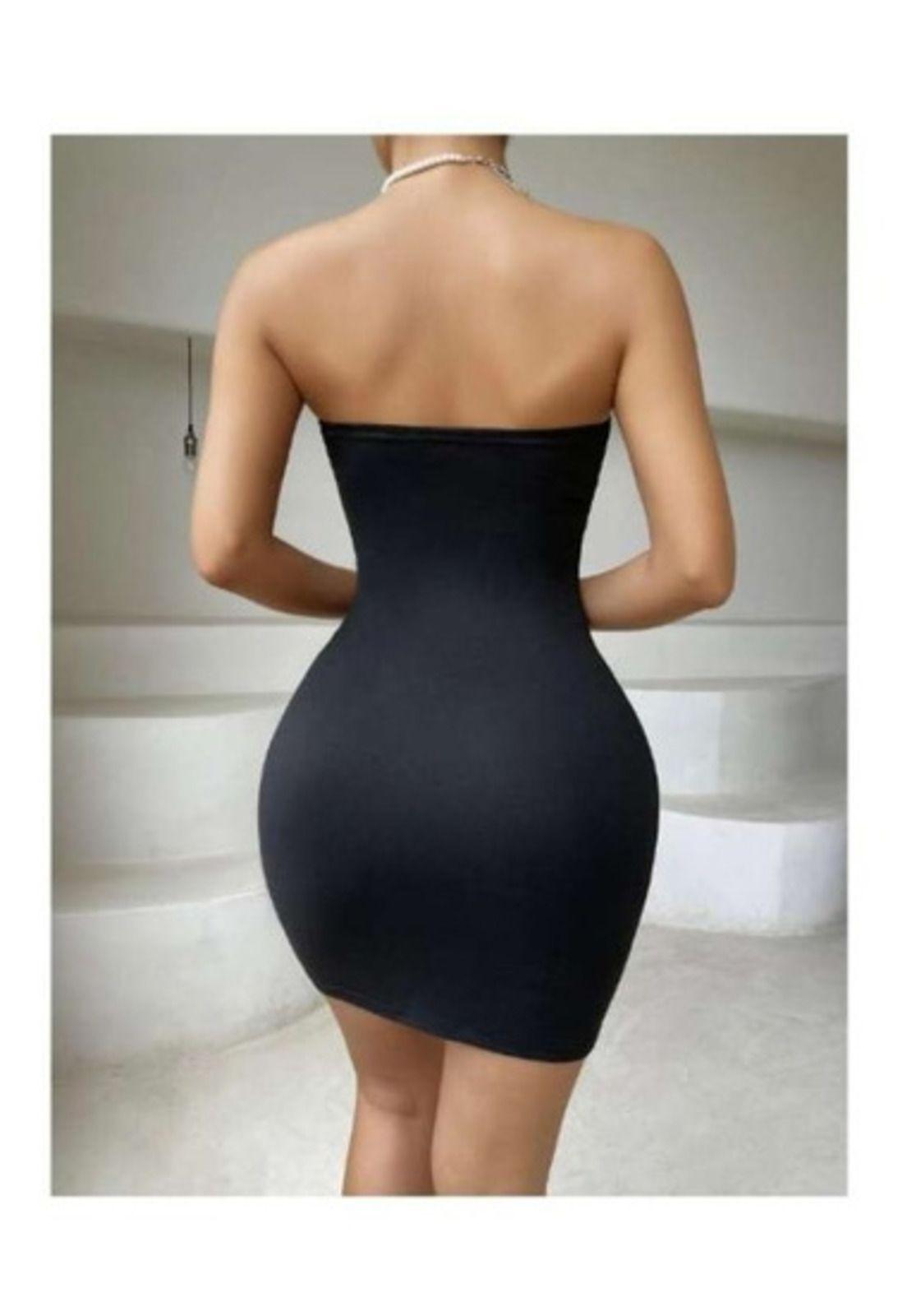 Vestido Pegado Tubo Escote Abdomen Corto Hombros Descubierto-3