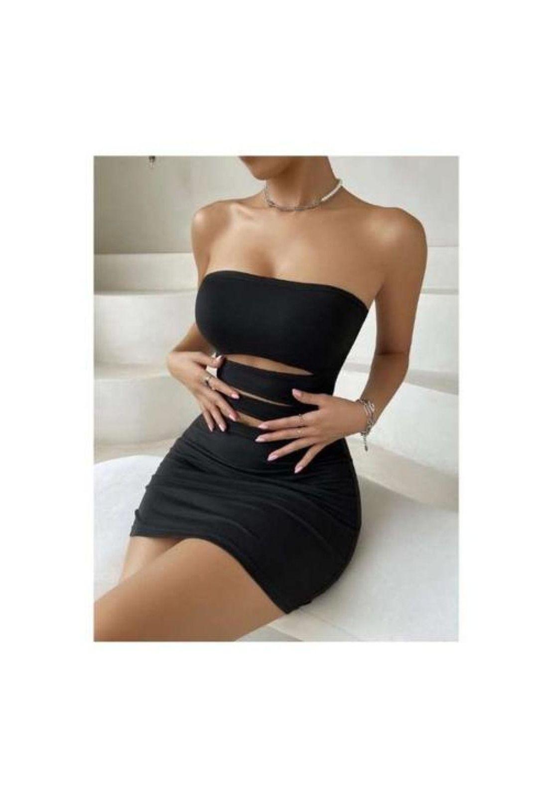 Vestido Pegado Tubo Escote Abdomen Corto Hombros Descubierto-2