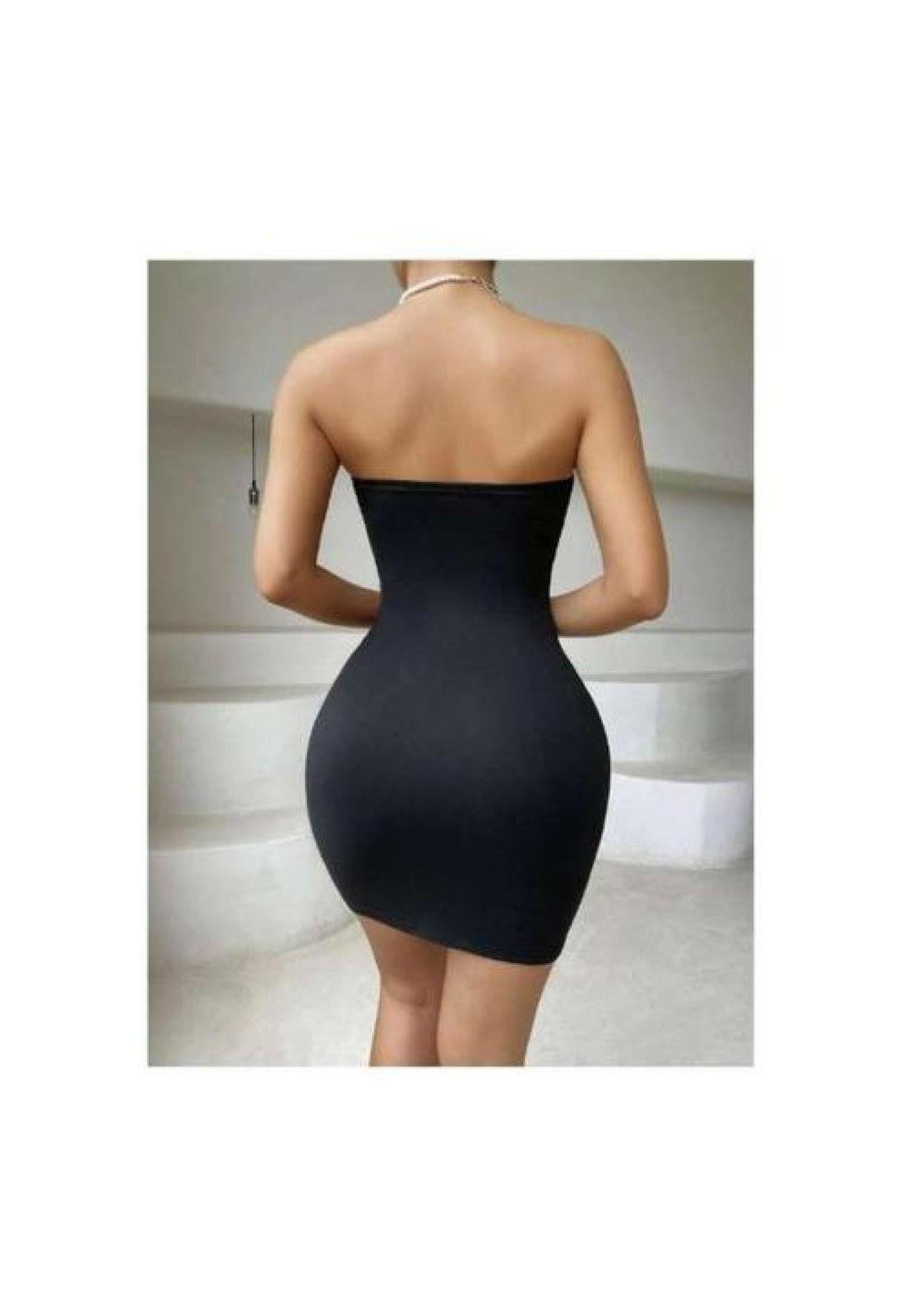 Vestido Pegado Tubo Escote Abdomen Corto Hombros Descubierto-3