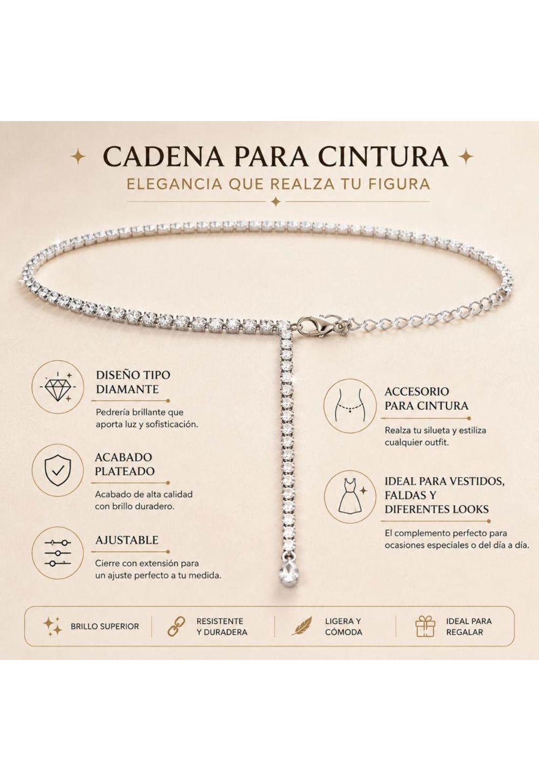 Cadena para la cintura con diseño de diamante de imitación-7
