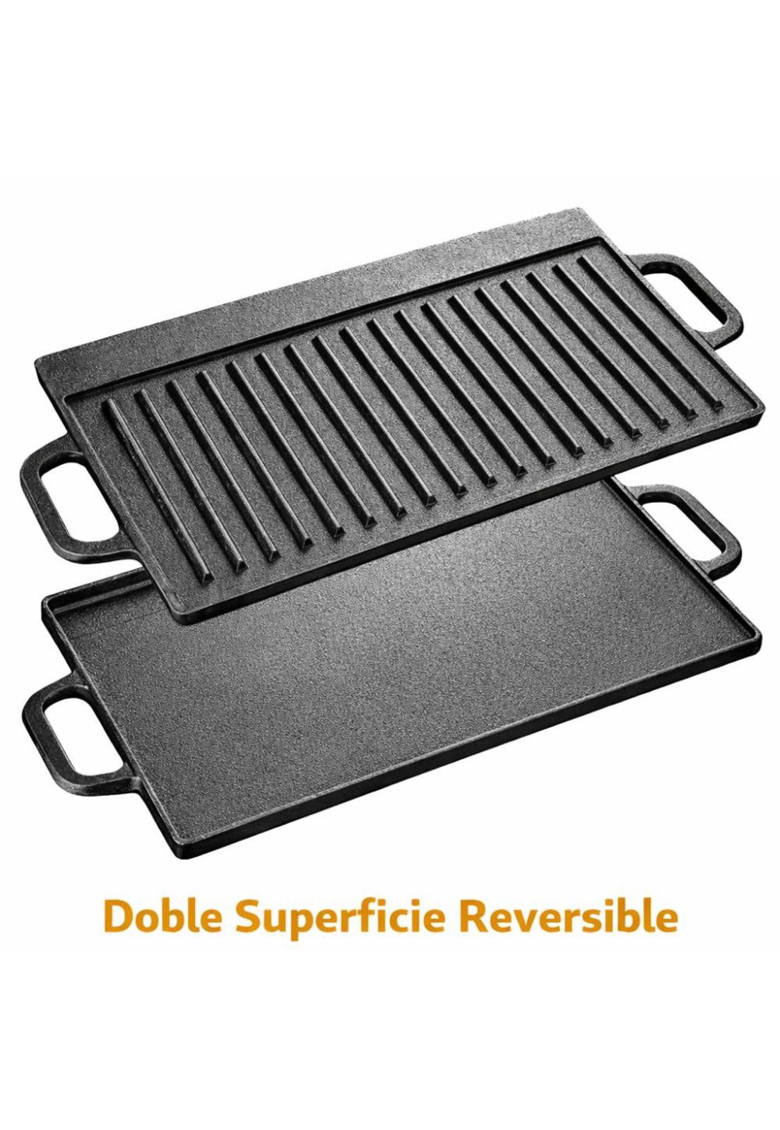 Plancha Parrilla Grill Reversible Hierro Fundido Cocina 50cm-3