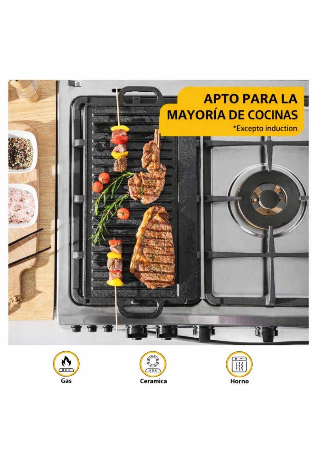 Plancha Parrilla Grill Reversible Hierro Fundido Cocina 50cm-5