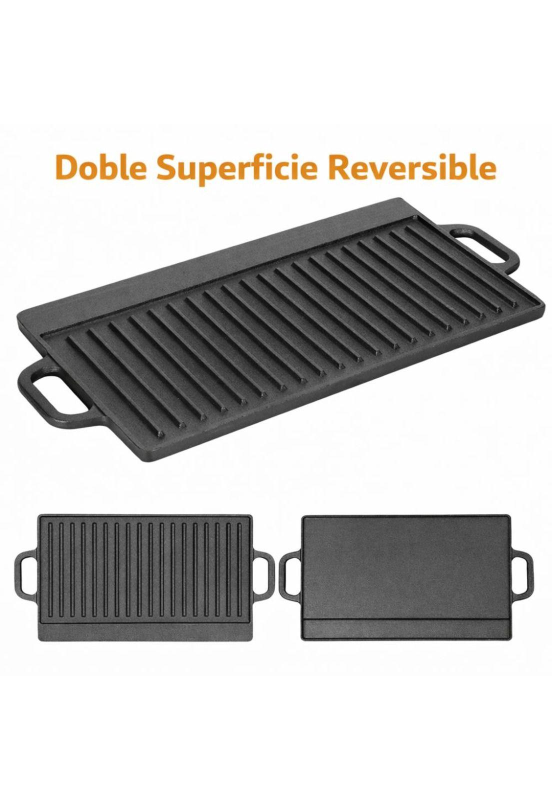 Plancha Parrilla Grill Reversible Hierro Fundido Cocina 45cm-6