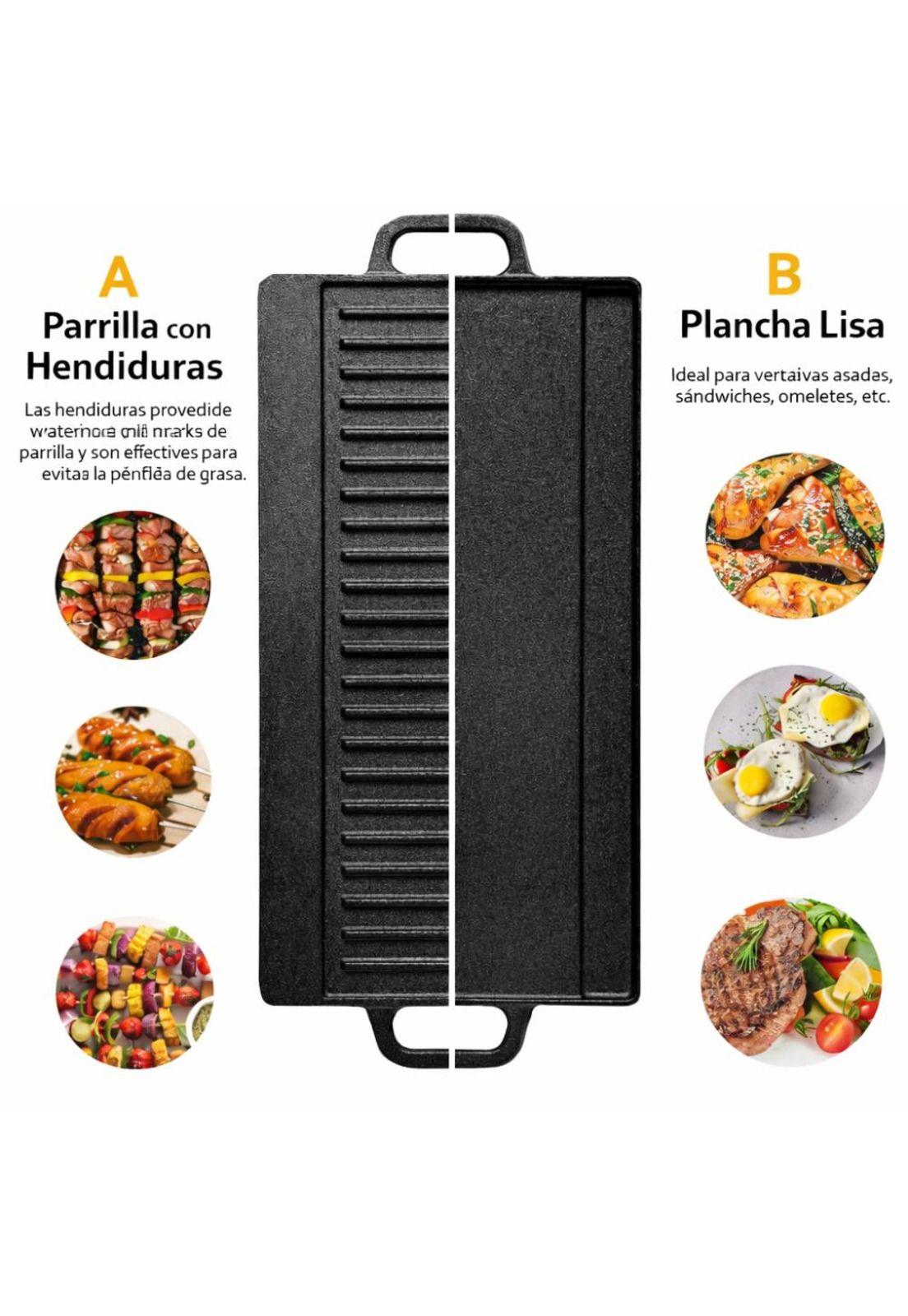 Plancha Parrilla Grill Reversible Hierro Fundido Cocina 45cm-7