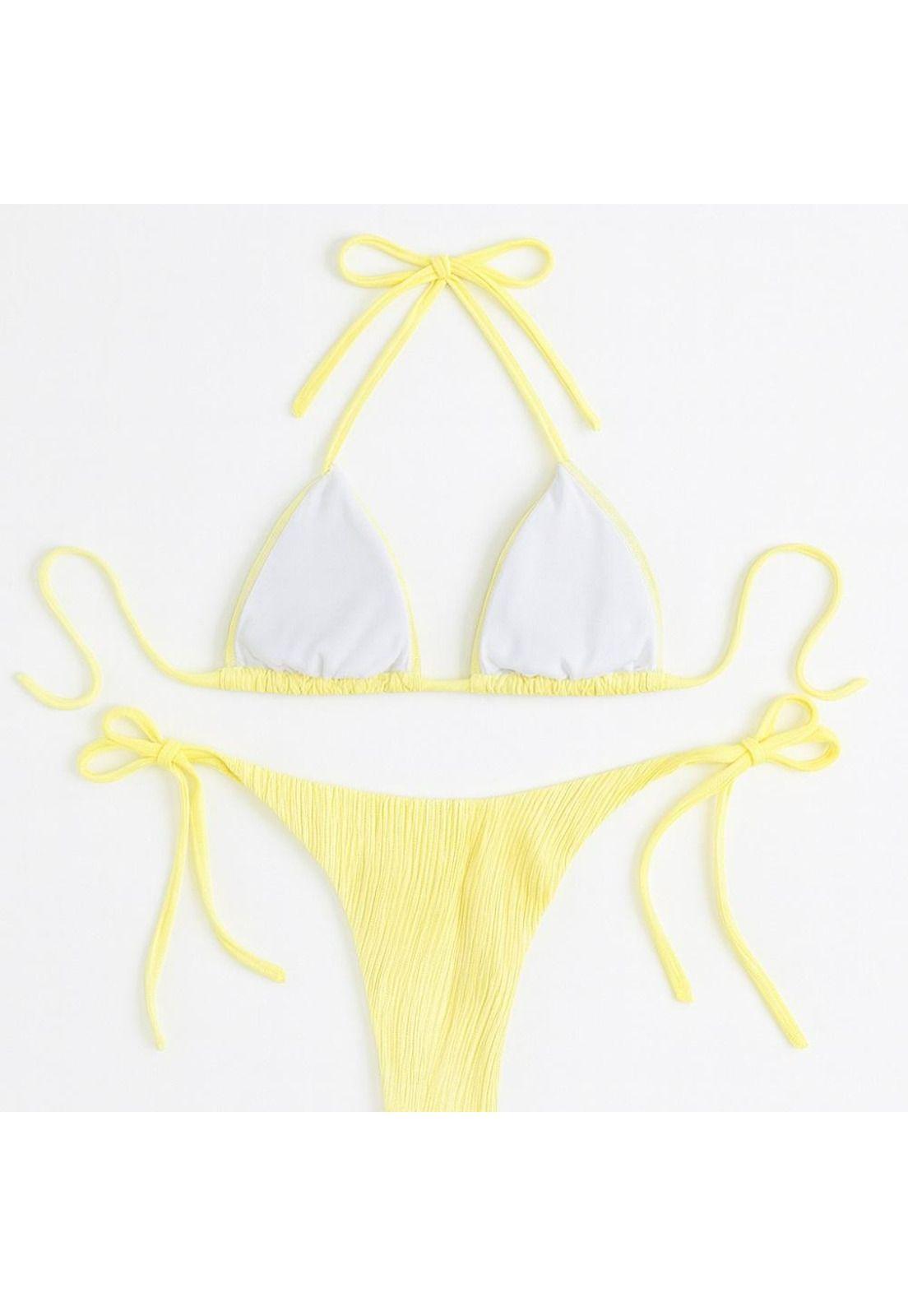 Traje Baño Tiro Alto Cintas Ajustables Tela Corrugada Realce-0