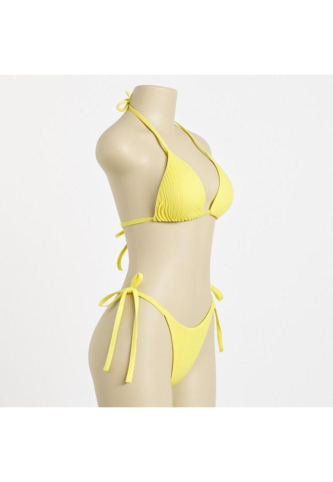 Traje Baño Tiro Alto Cintas Ajustables Tela Corrugada Realce-2