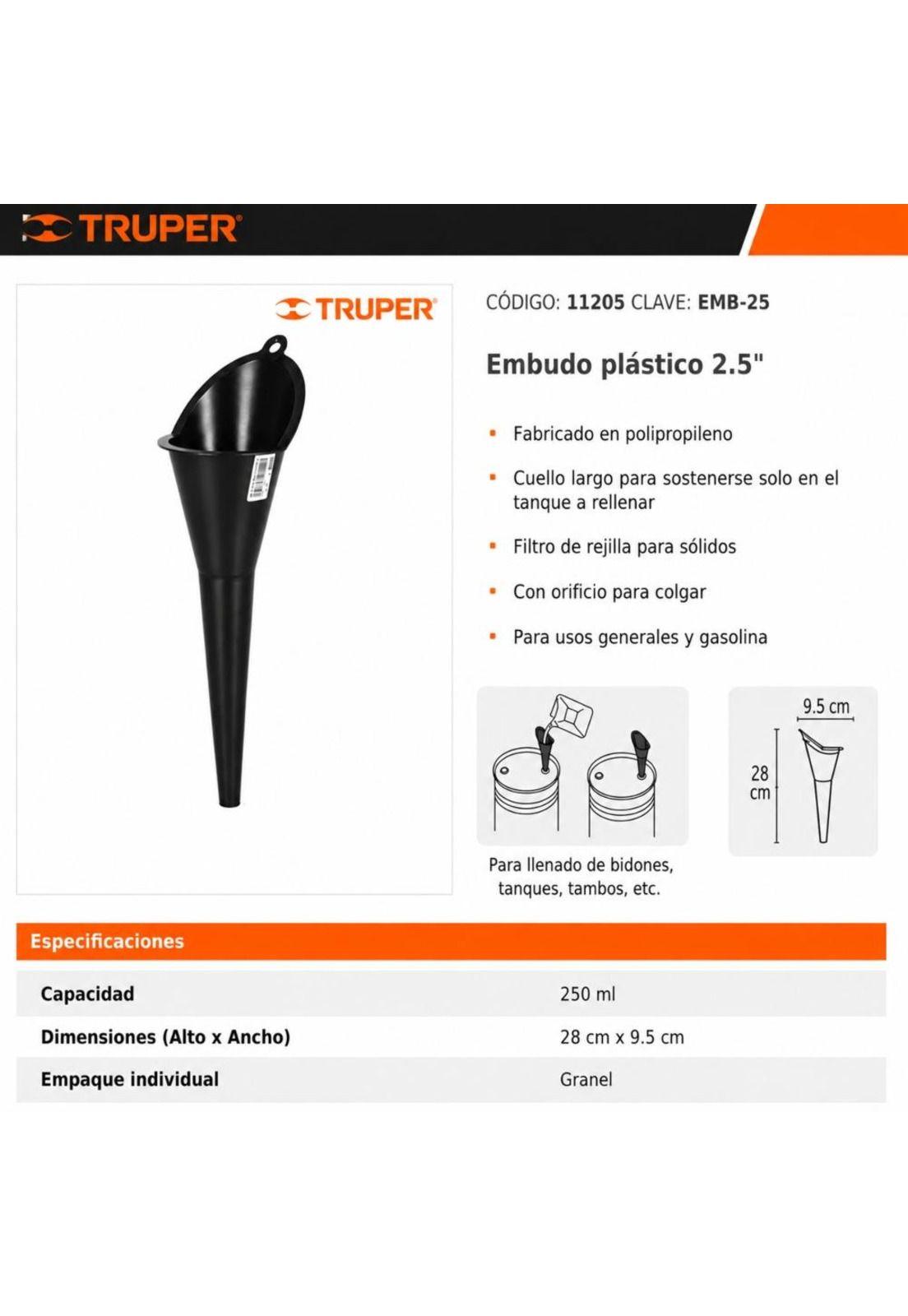 Embudo Plástico Flexible Truper Emb-25-2