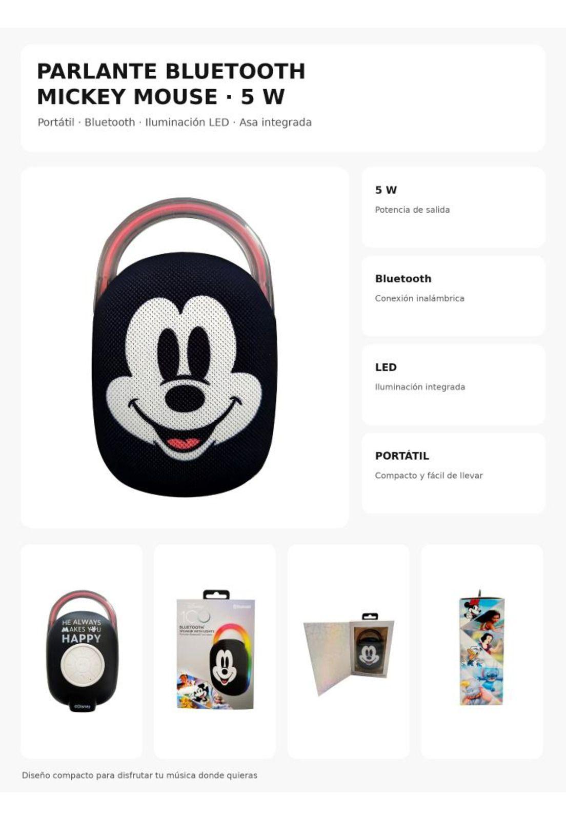 Parlante Bluetooth Mickey Mouse Disney 5W con Luz y Clip-5