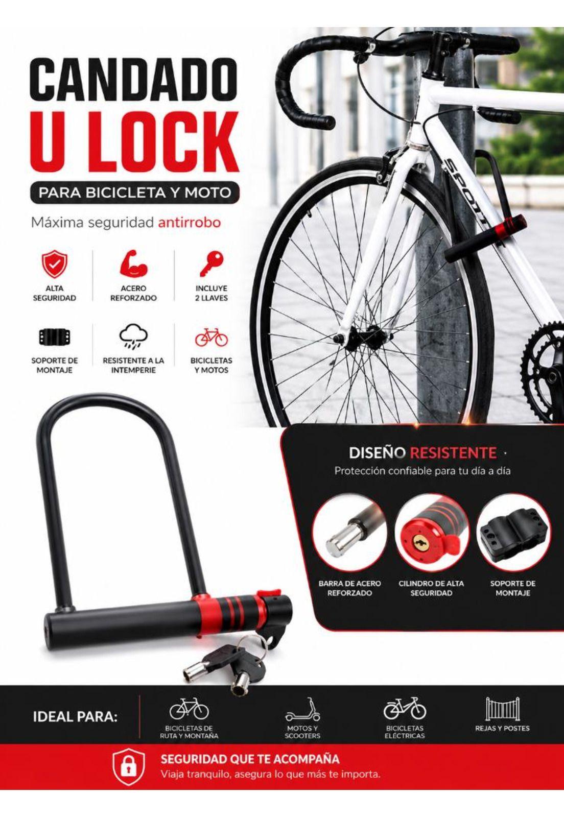 Candado U Lock Para Bicicleta Y Moto 2 Llaves Anti Robo-9