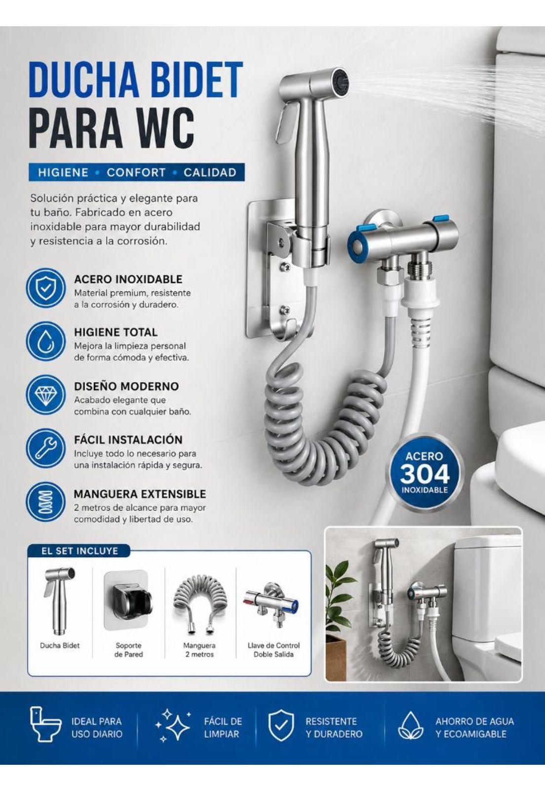 Ducha Bidet Para WC Con Manguera Set Baño Bathland-6