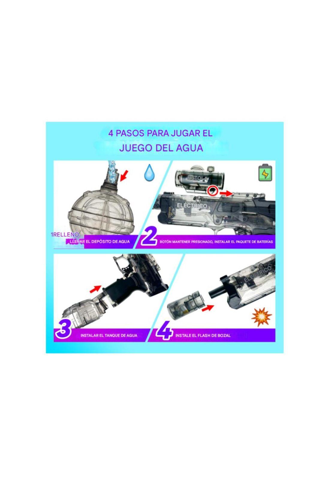 PISTOLA DE AGUA POTENTE RECARGABLE  LUZ LED CHORRO DE AGUA-3