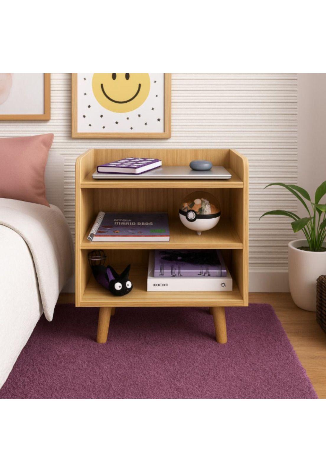 Velador Madera Natural 2 Pisos Minimalista Elegante-3