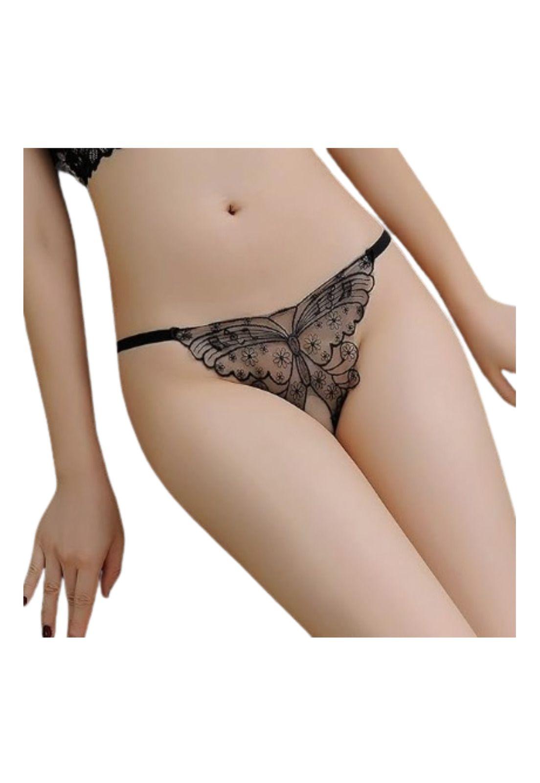 Tanga Colale Sexy Entrepierna Bordado Mariposa Lazo Encaje-5