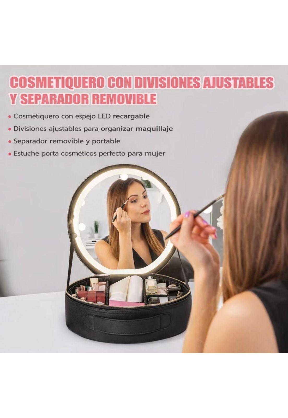 Estuche De Maquillaje Cosmetiquero Espejo Led Porta Brochas-4