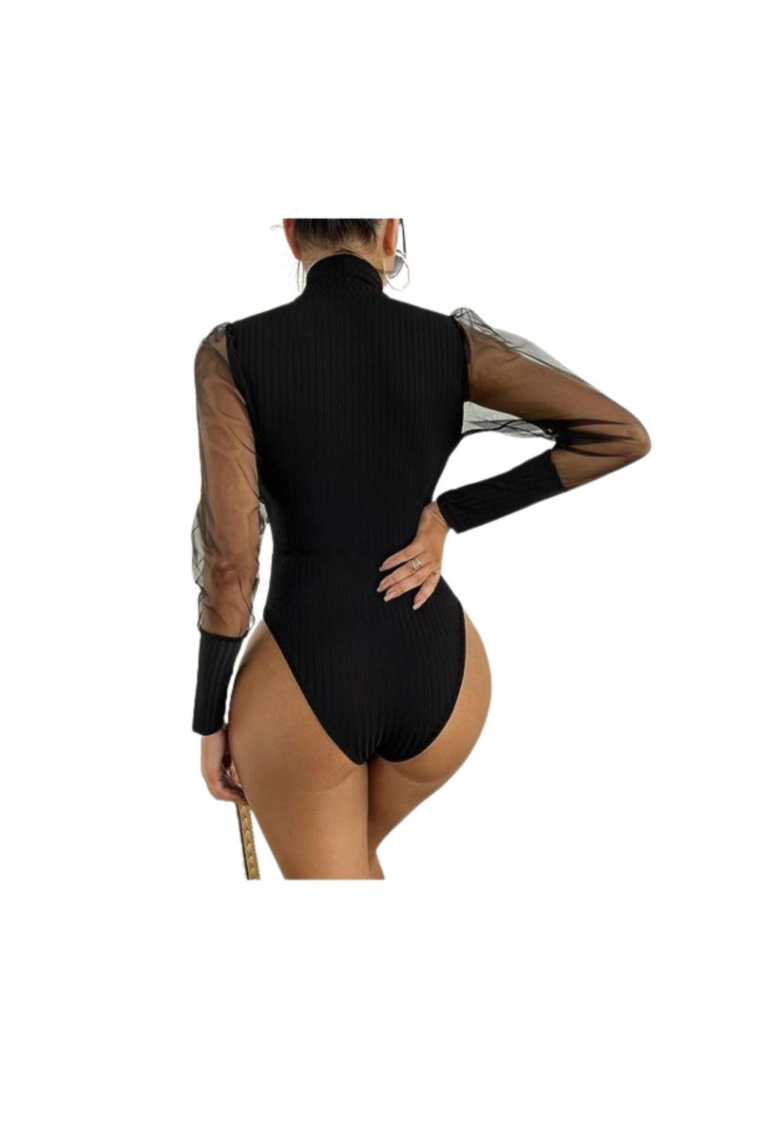 Body Enterizo sexy de manga larga con cuello alto y corte para mujer-3