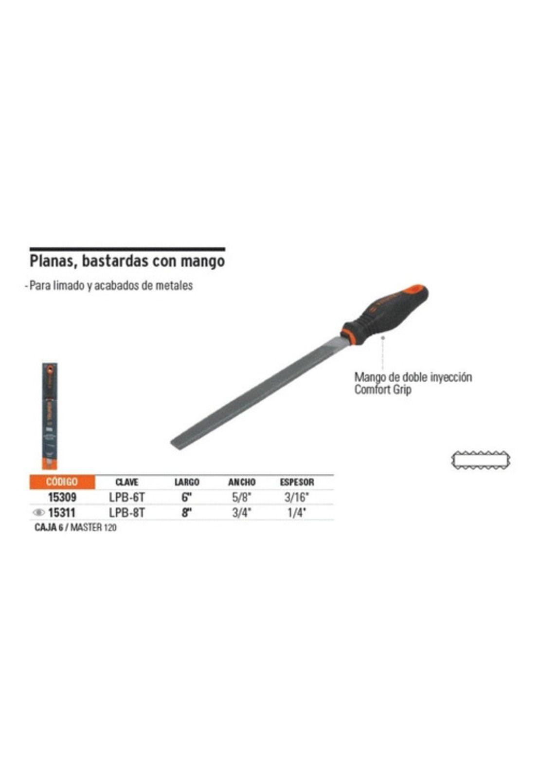 Lima Plana, Bastarda, 8 Con Mango Doble Inyección Truper-2
