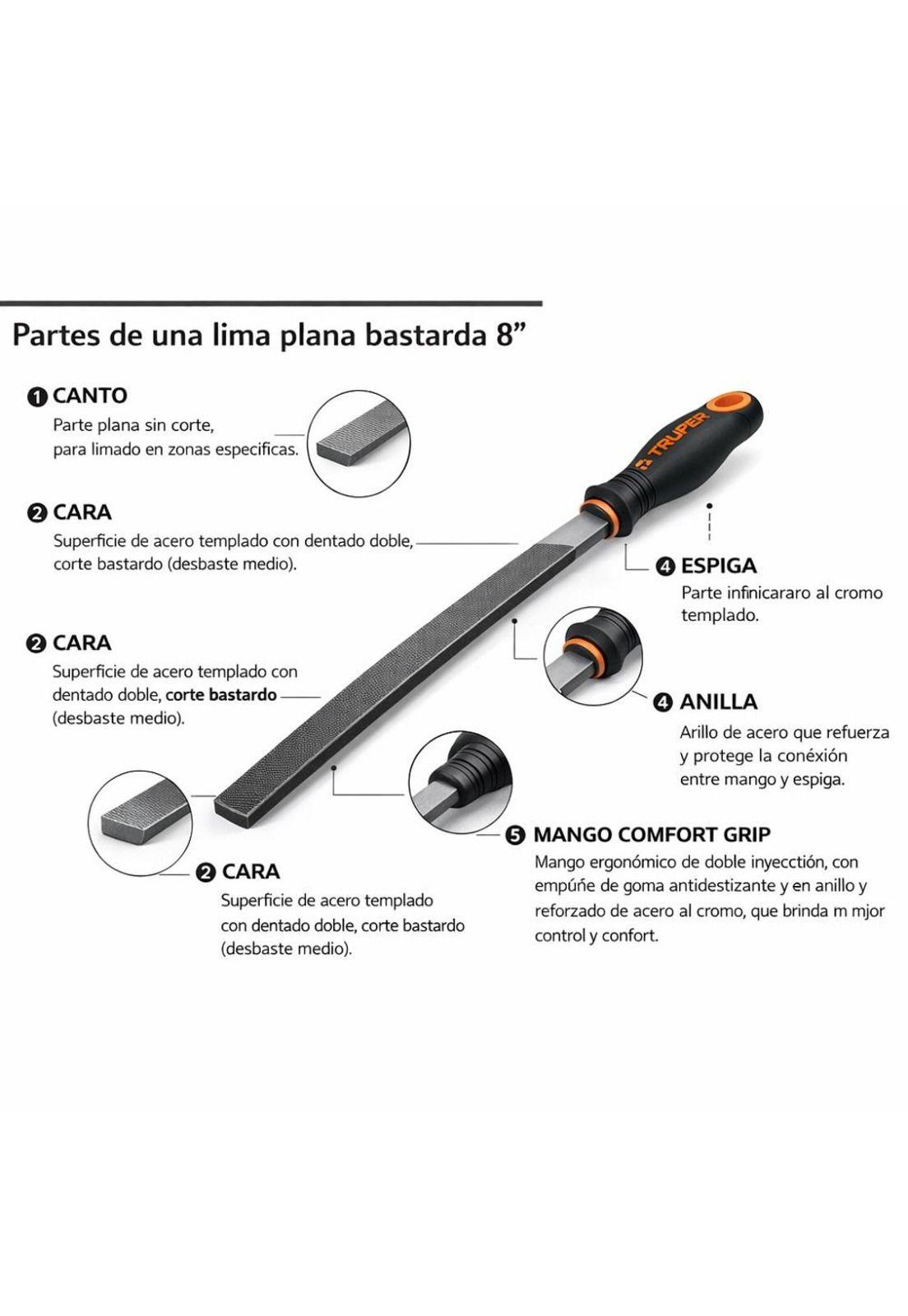 Lima Plana, Bastarda, 8 Con Mango Doble Inyección Truper-6