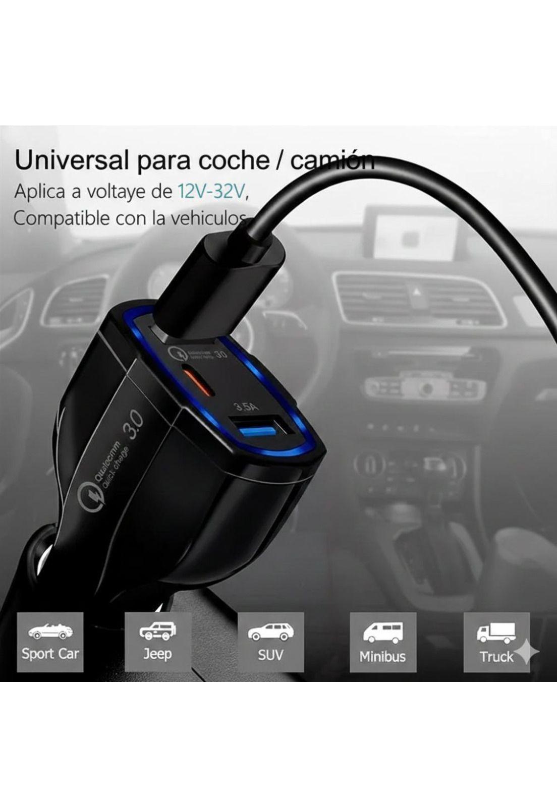 Cargador Rápido Auto Doble USB + Tipo C QC 3.0-2