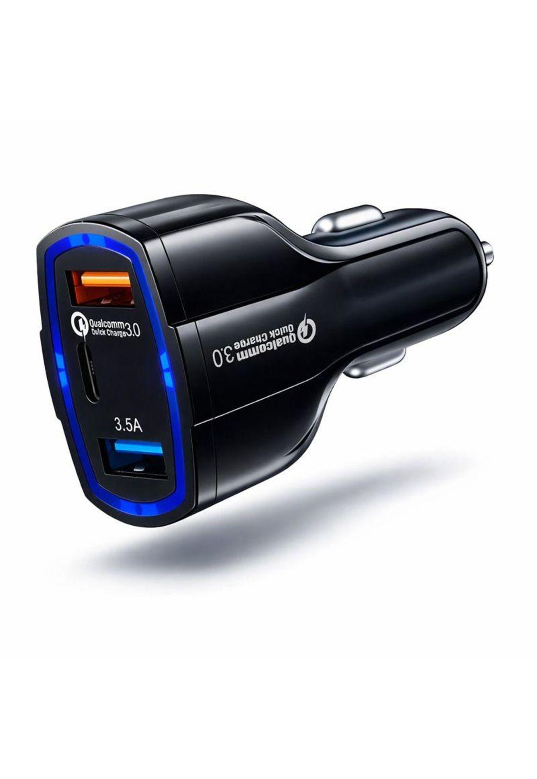 Cargador Rápido Auto Doble USB + Tipo C QC 3.0-3