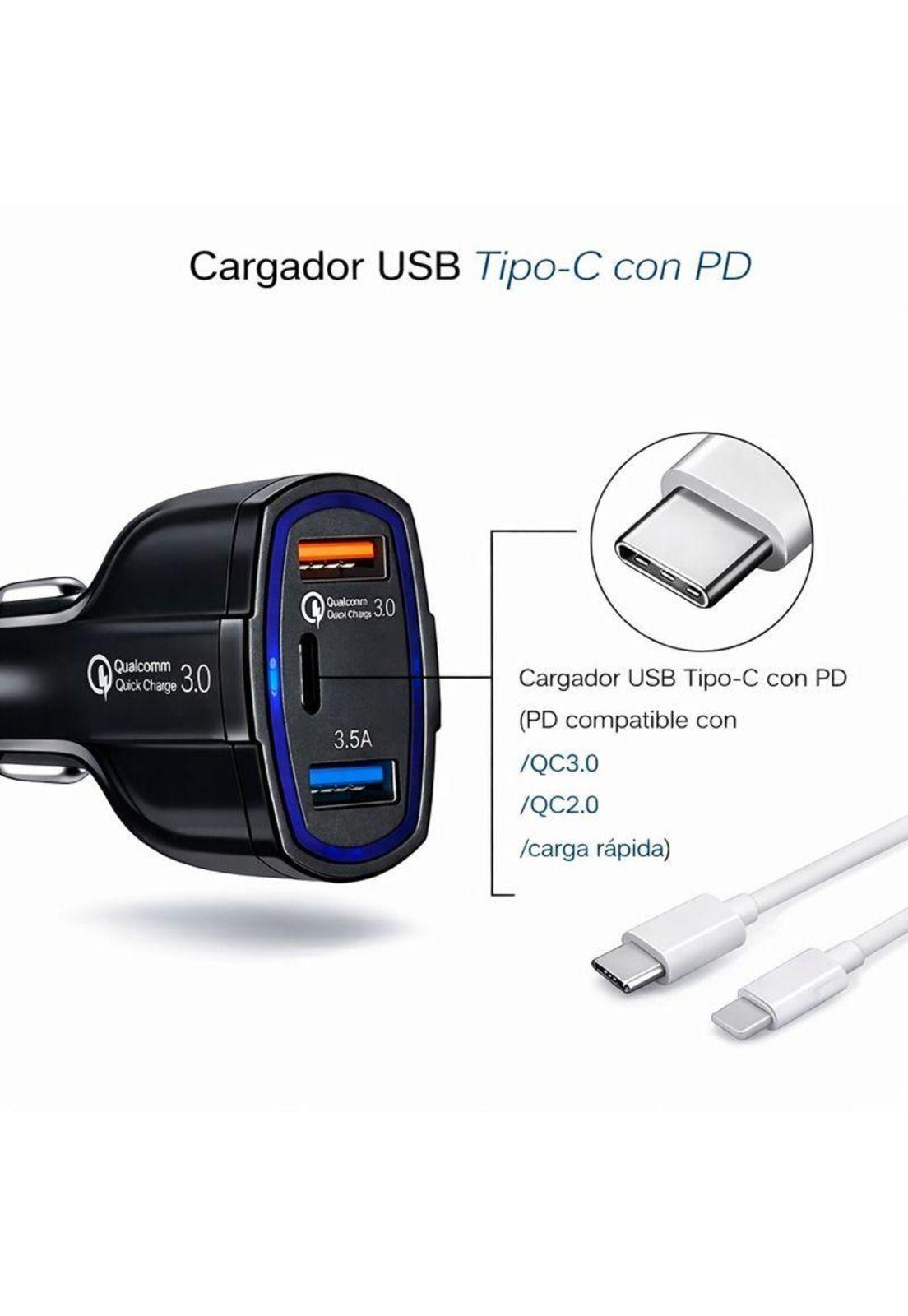 Cargador Rápido Auto Doble USB + Tipo C QC 3.0-6