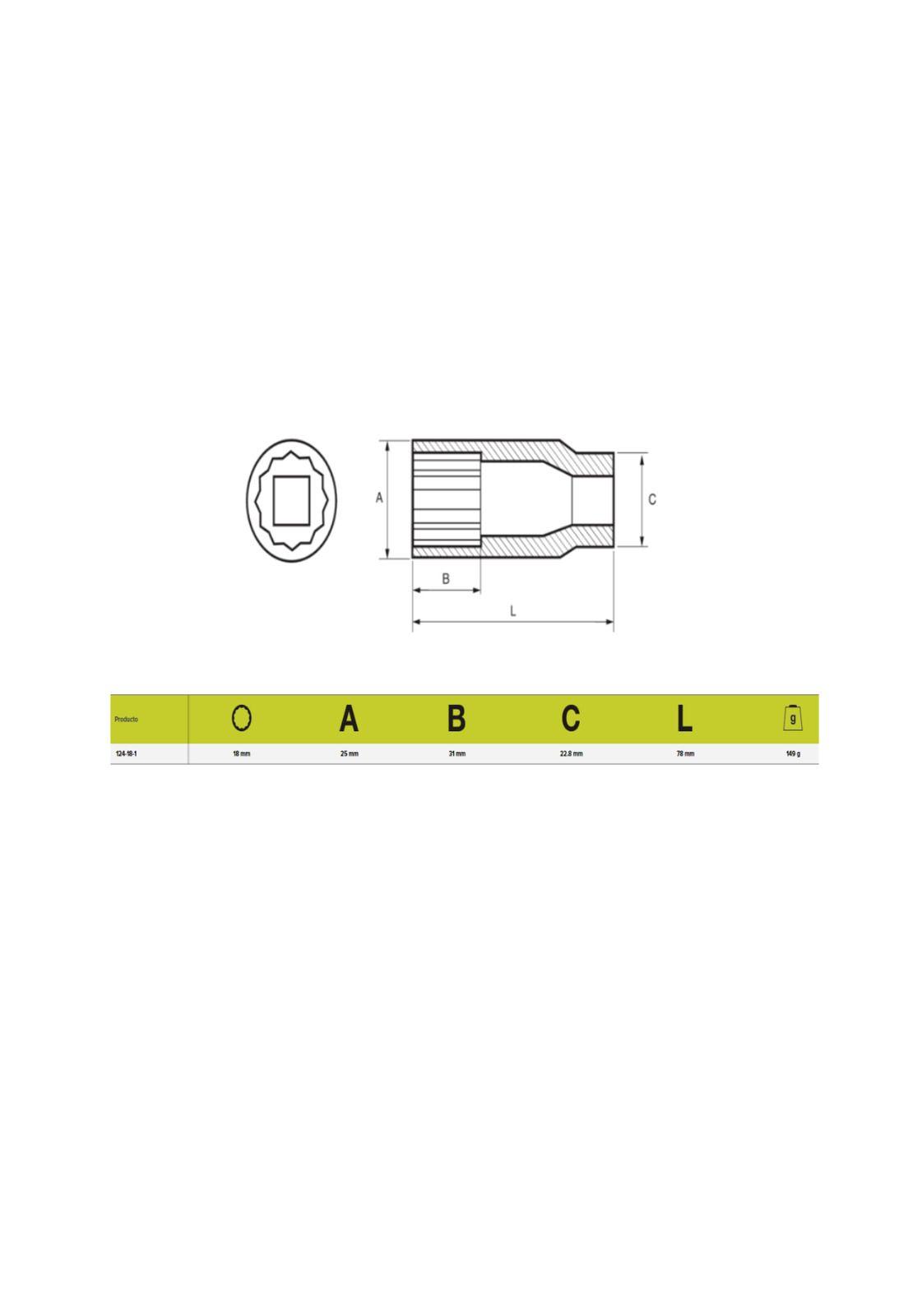 DADO POLIGONAL 1/2' 18MM 124-18-1-3