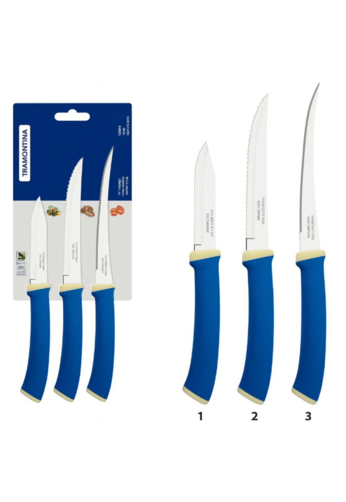 Juego Cuchillos Tramontina Felice 3 pz Azul Acero Inox Hogar-2