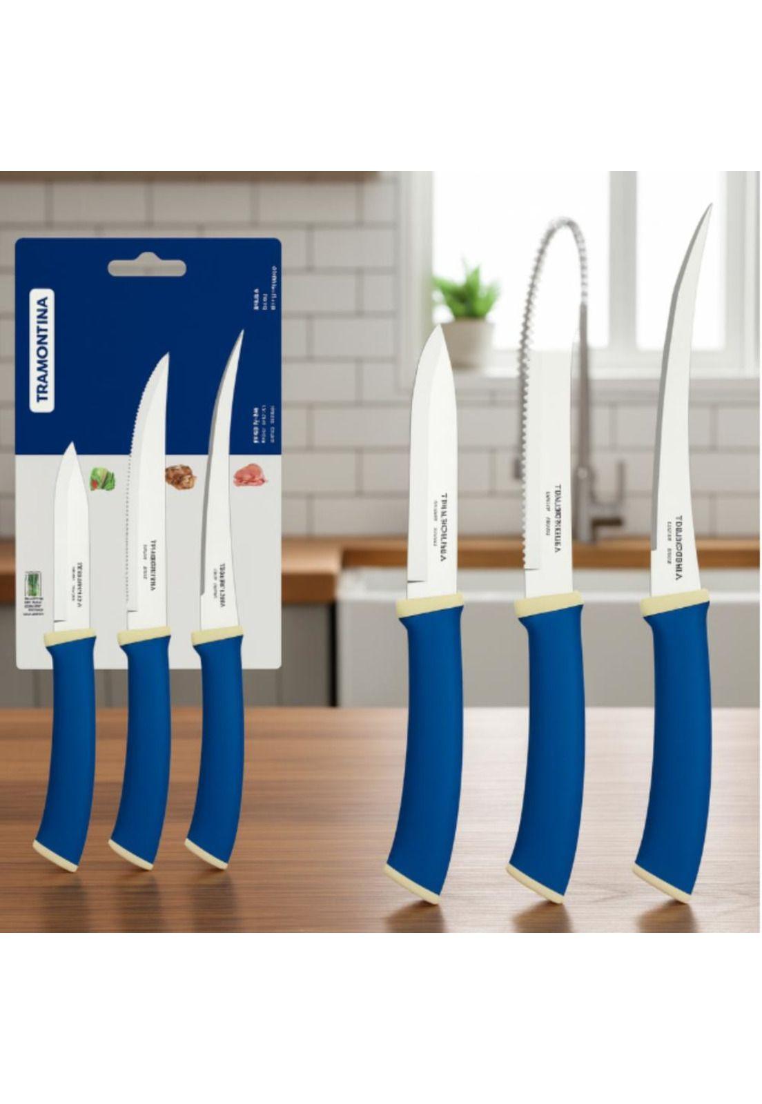 Juego Cuchillos Tramontina Felice 3 pz Azul Acero Inox Hogar-3