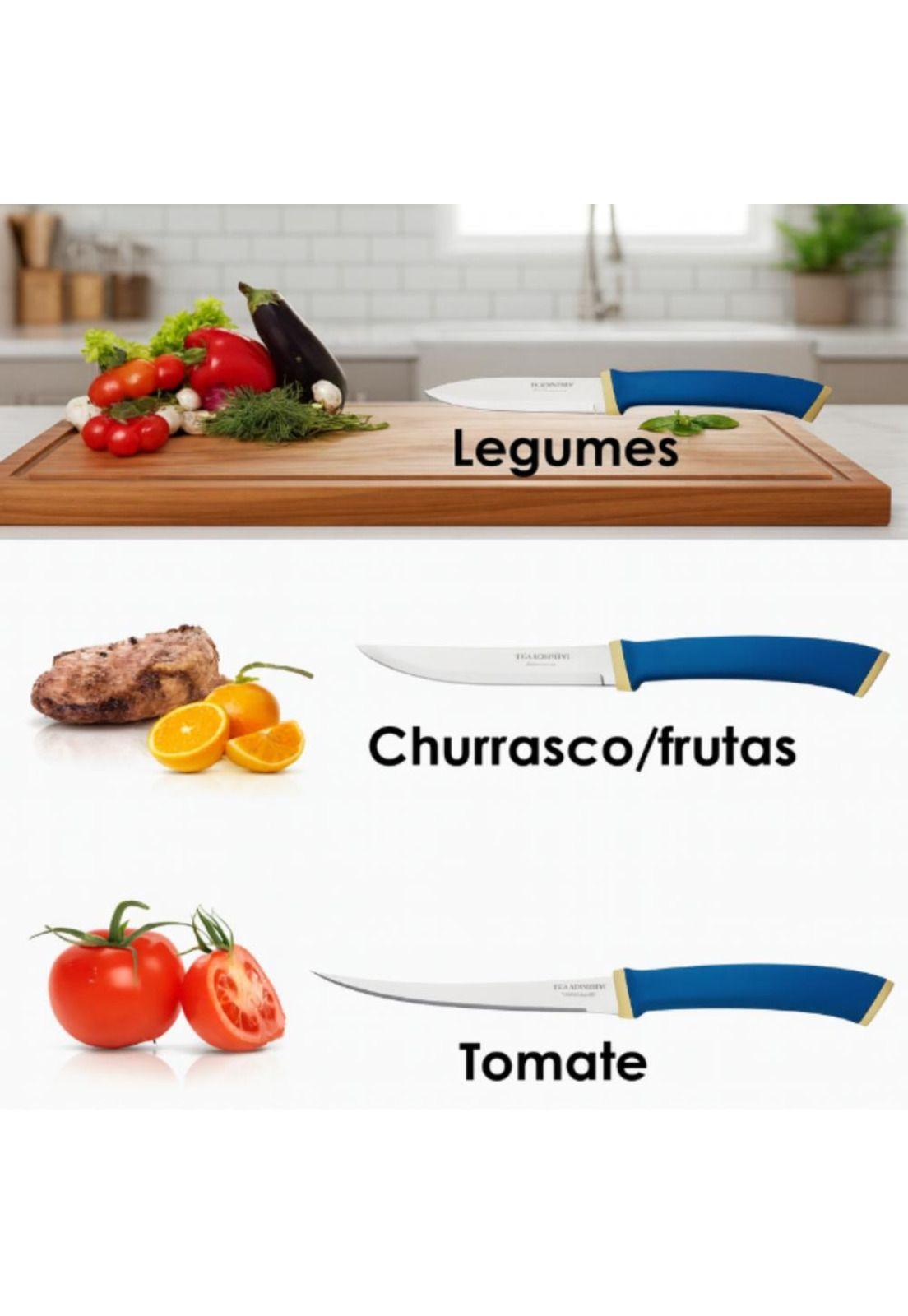 Juego Cuchillos Tramontina Felice 3 pz Azul Acero Inox Hogar-4
