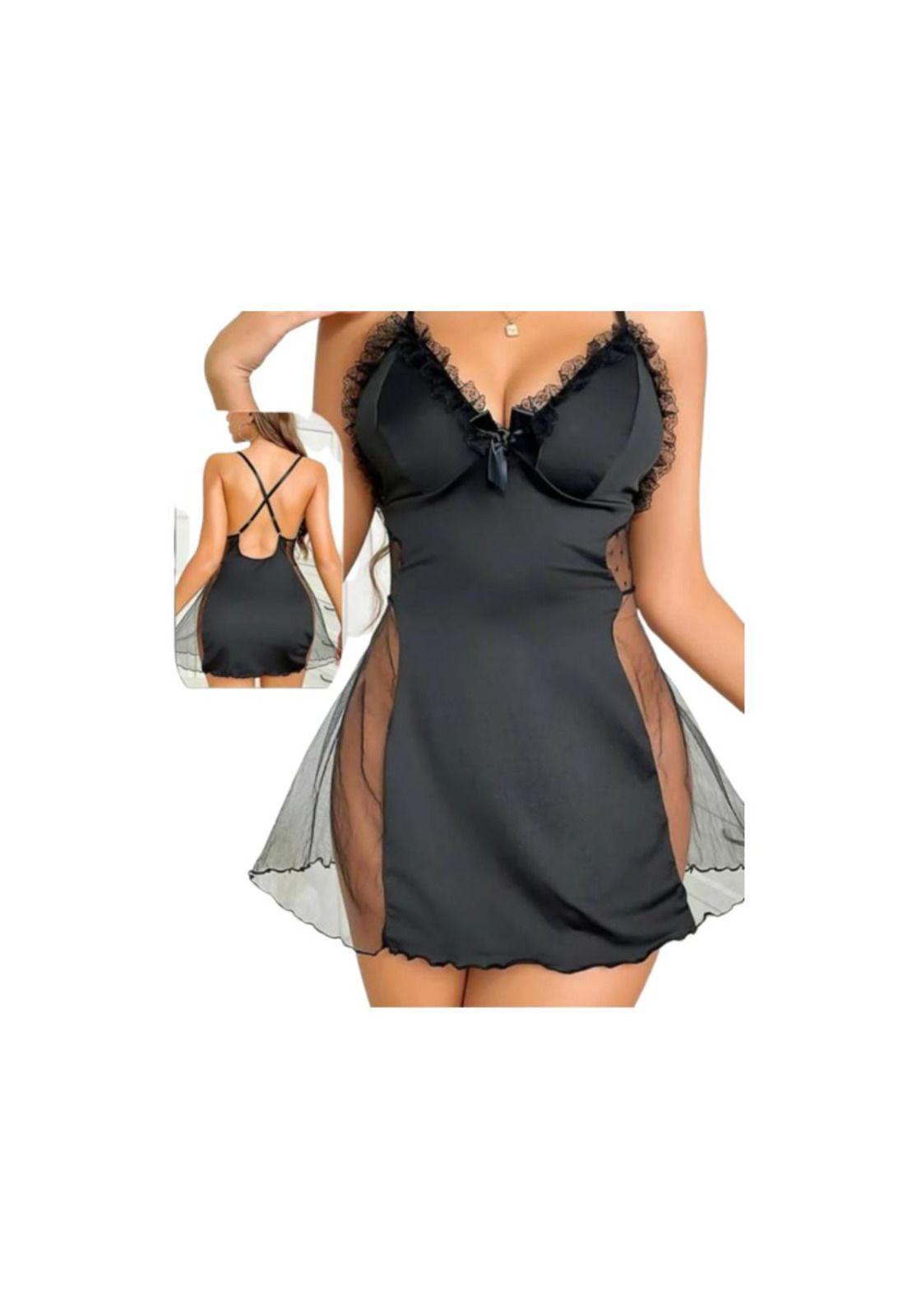 Lencería erótica Camisón Malla con cuello en V para mujer-2