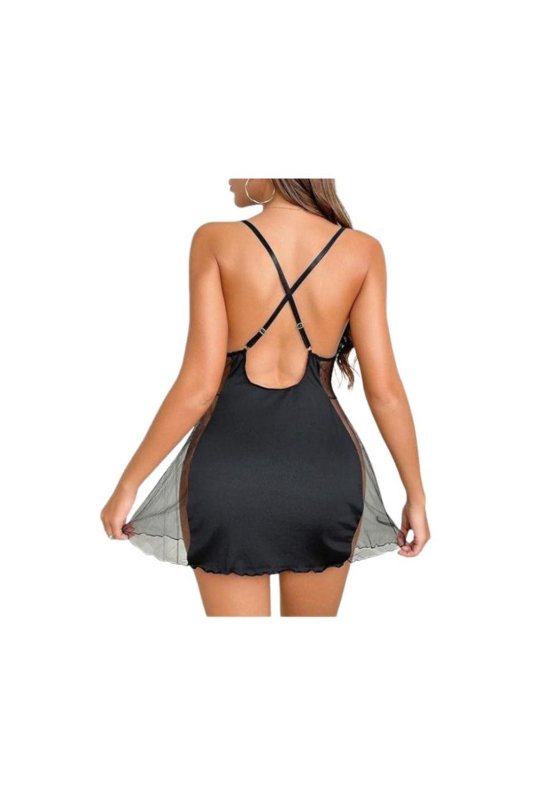 Lencería erótica Camisón Malla con cuello en V para mujer-3